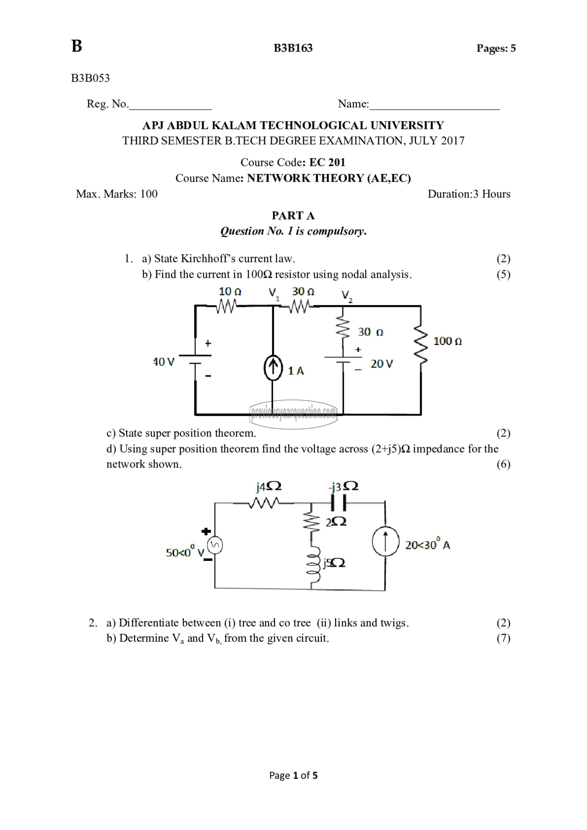 Question Paper - Network Theory-1