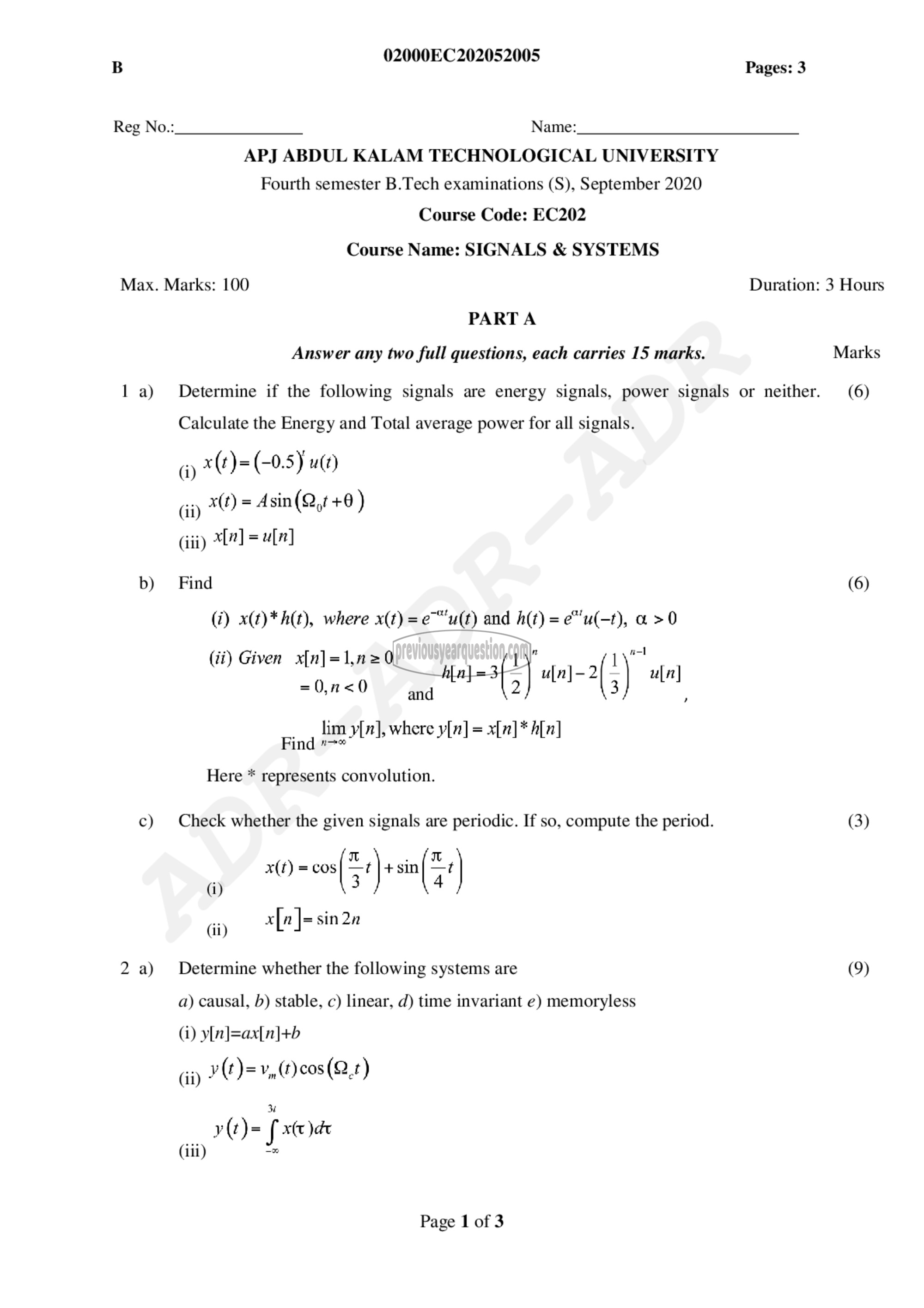 Question Paper - Signals & Systems-1