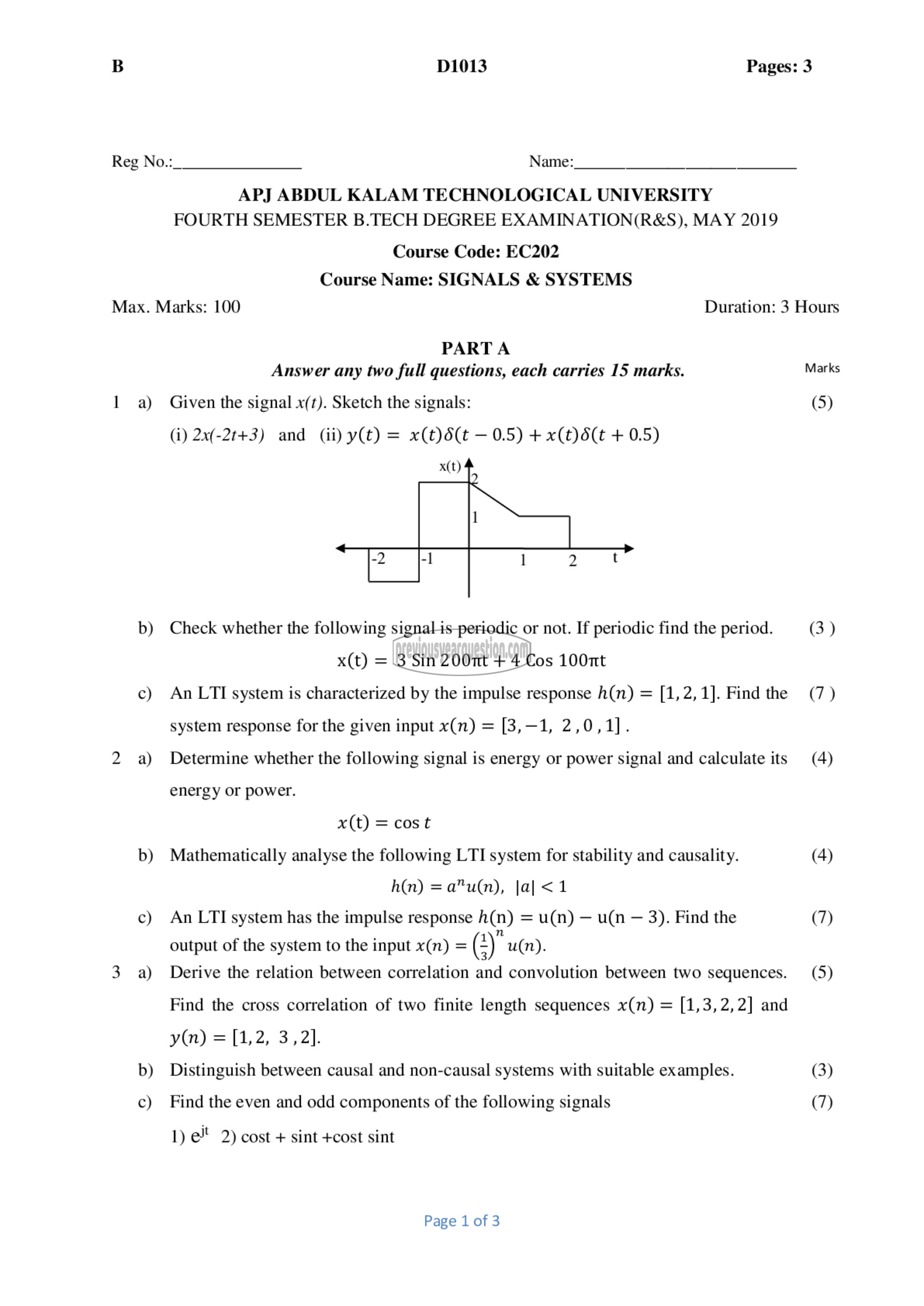 Question Paper - Signals & Systems-1