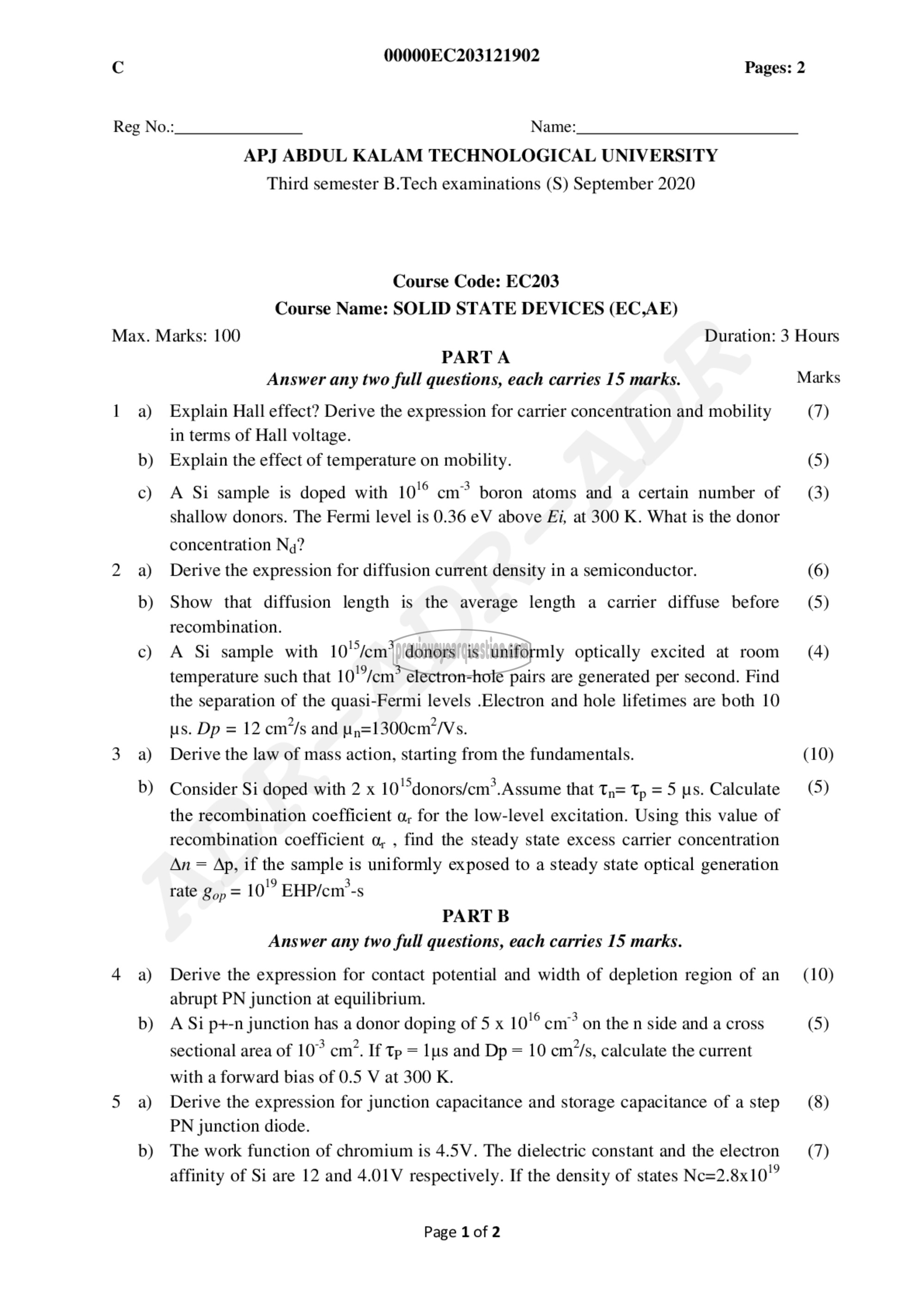 Question Paper - Solid State Devices-1