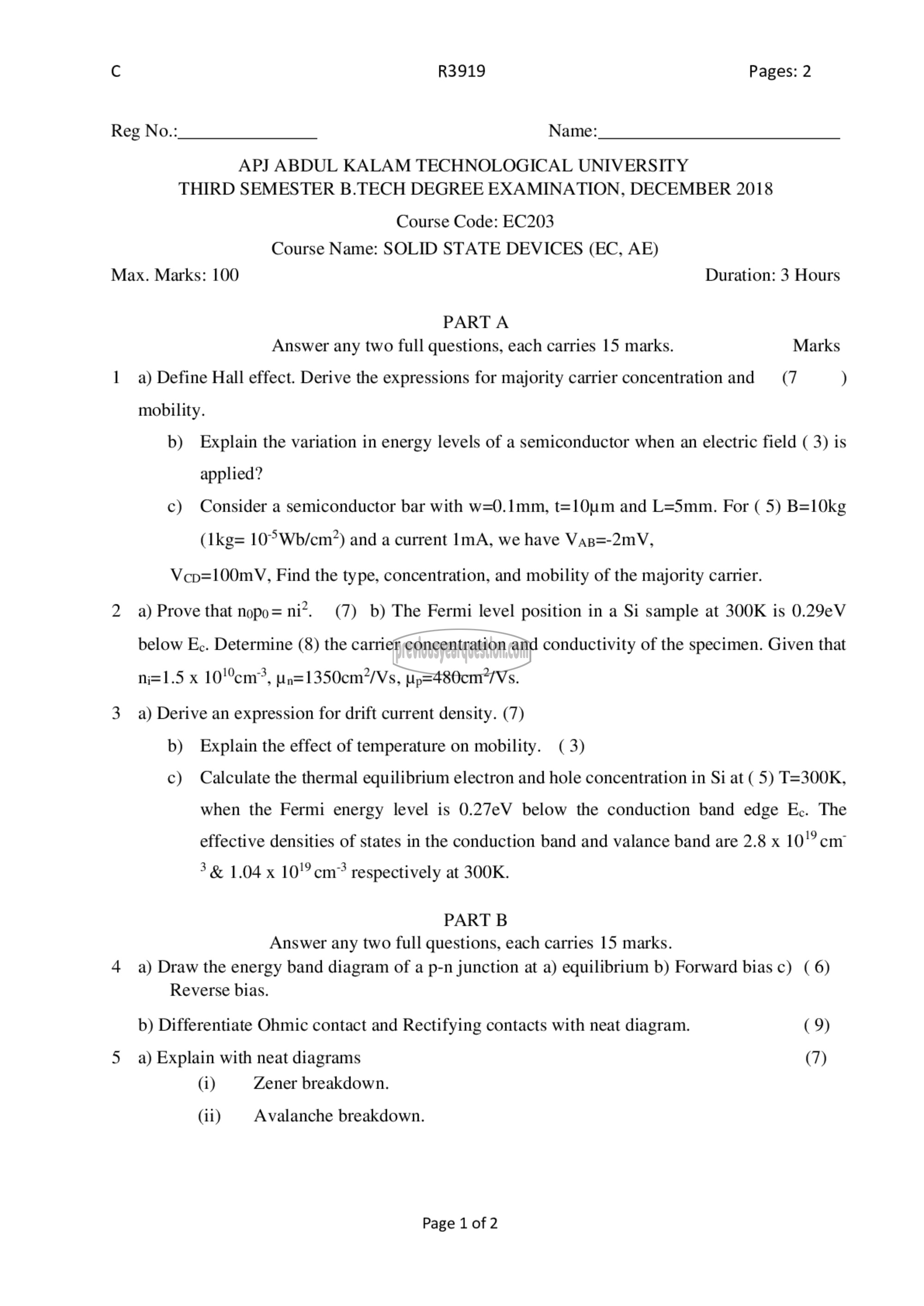 Question Paper - Solid State Devices-1