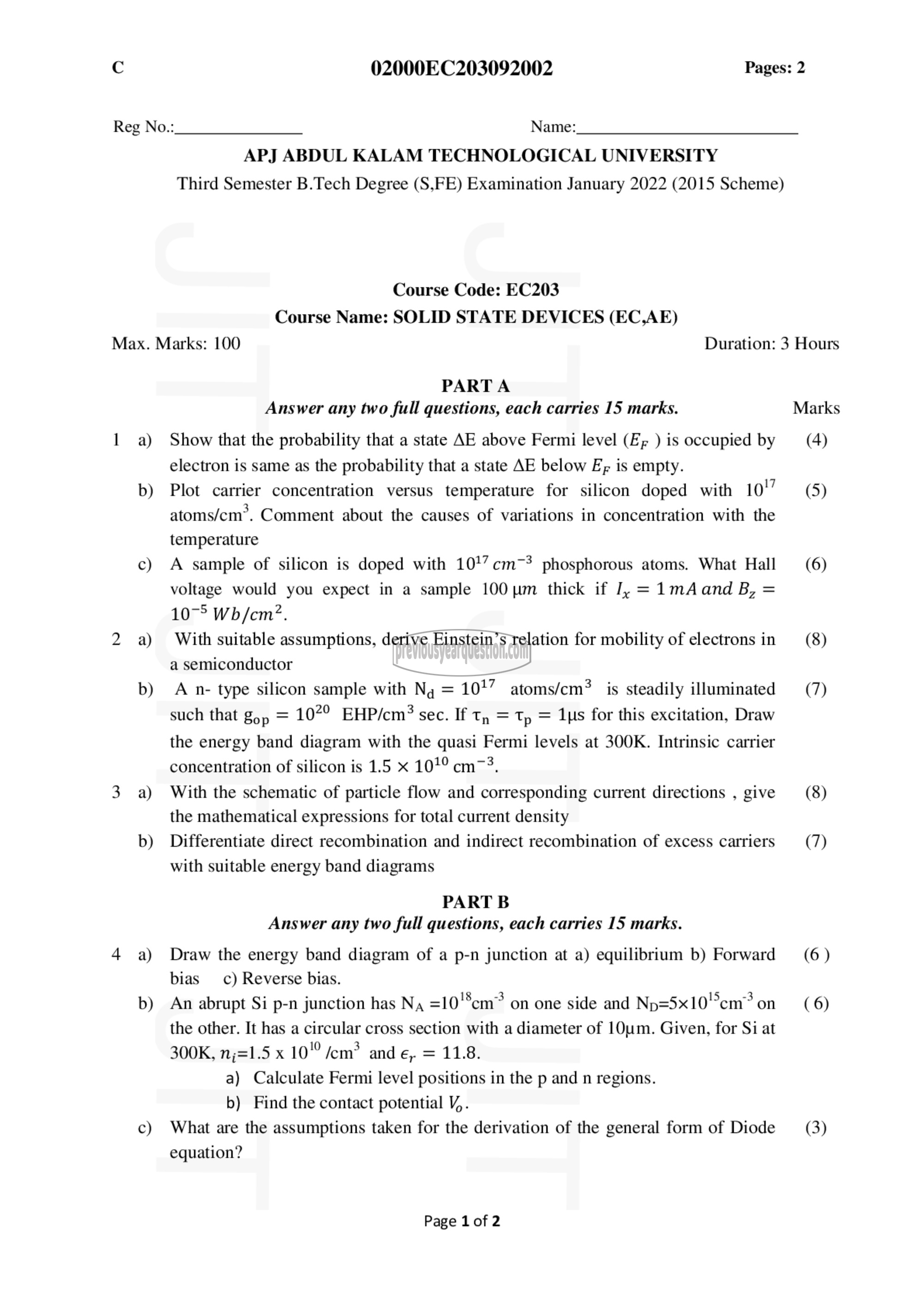 Question Paper - Solid State Devices-1