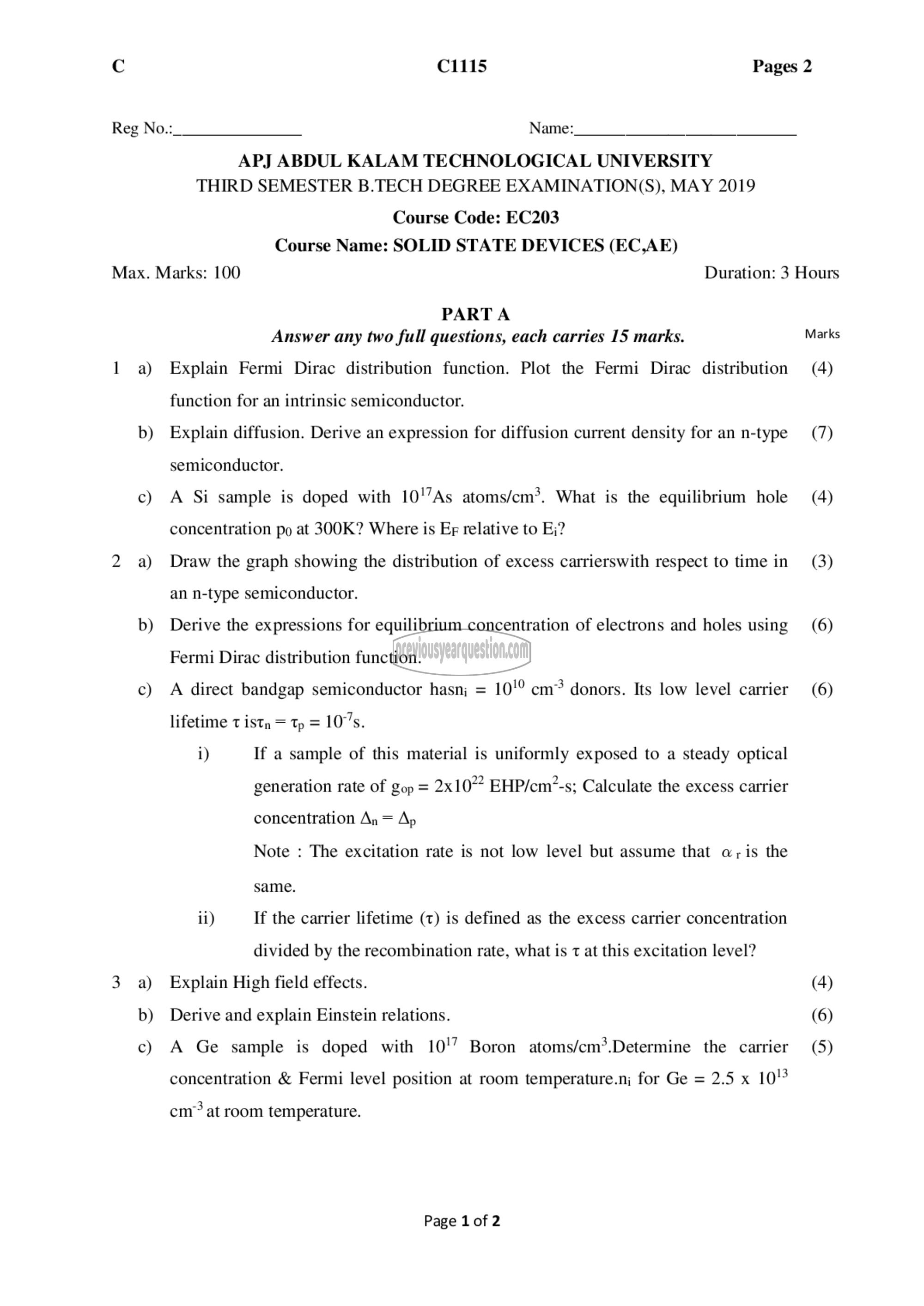 Question Paper - Solid State Devices-1