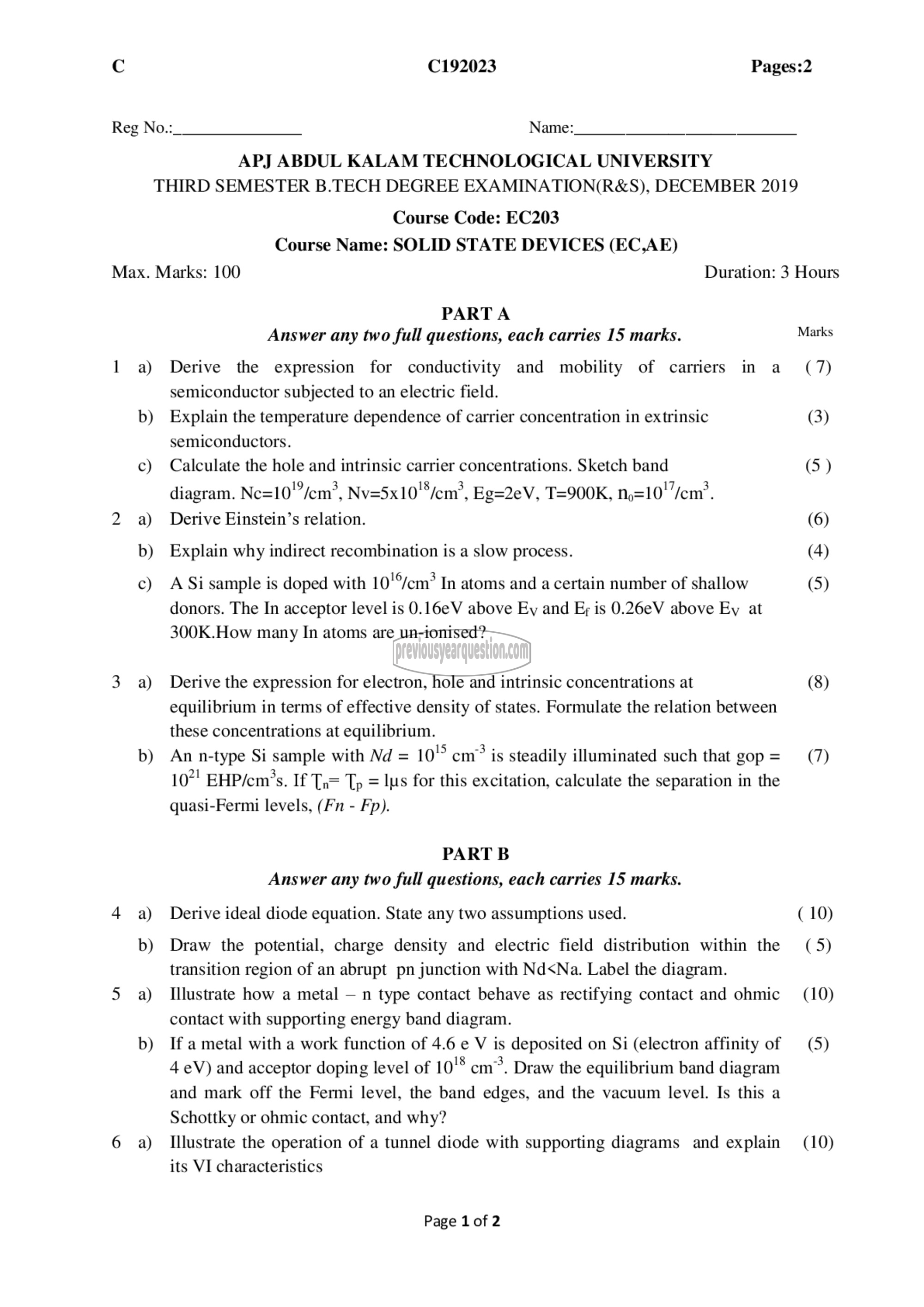 Question Paper - Solid State Devices-1