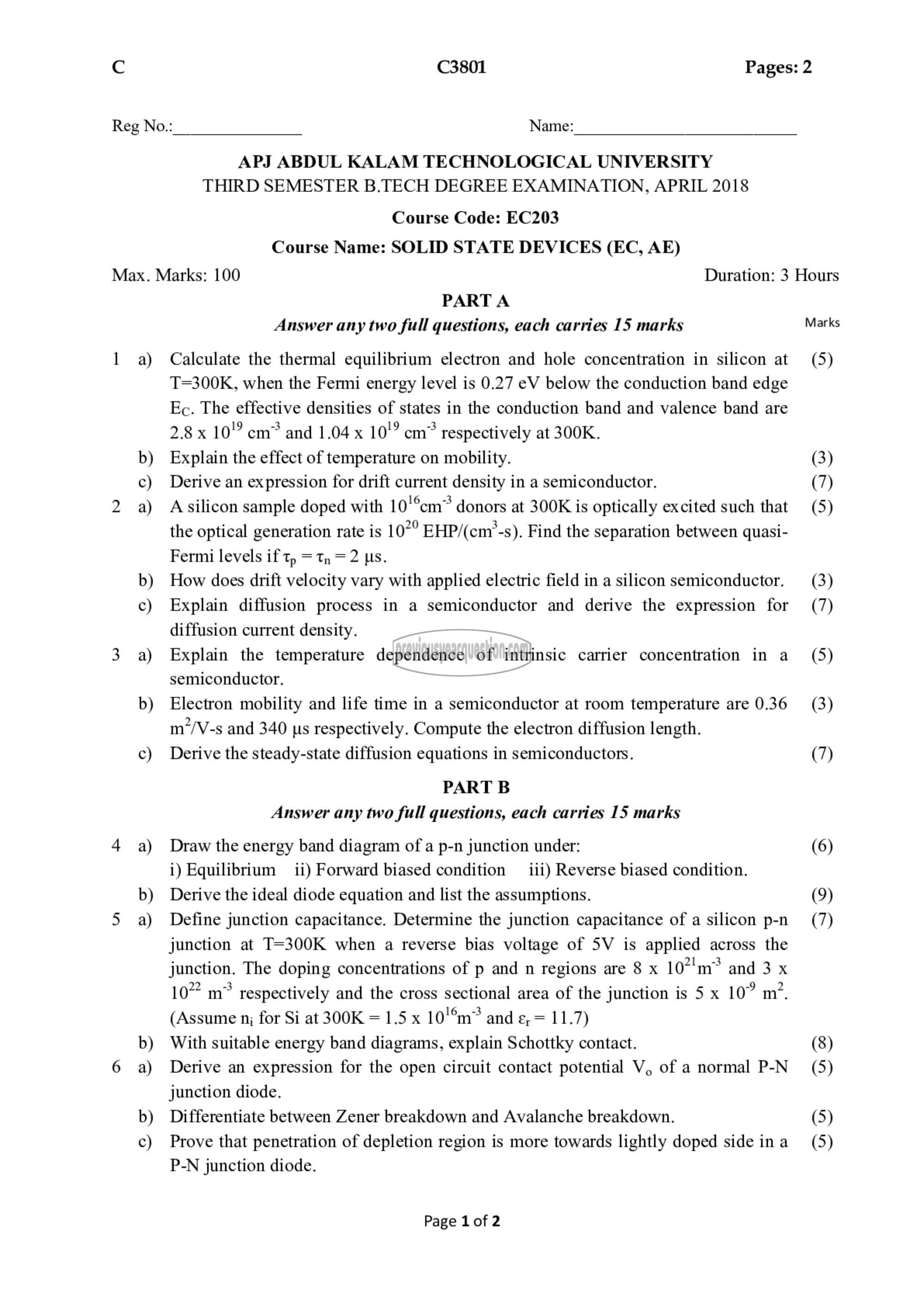 Question Paper - Solid State Devices-1