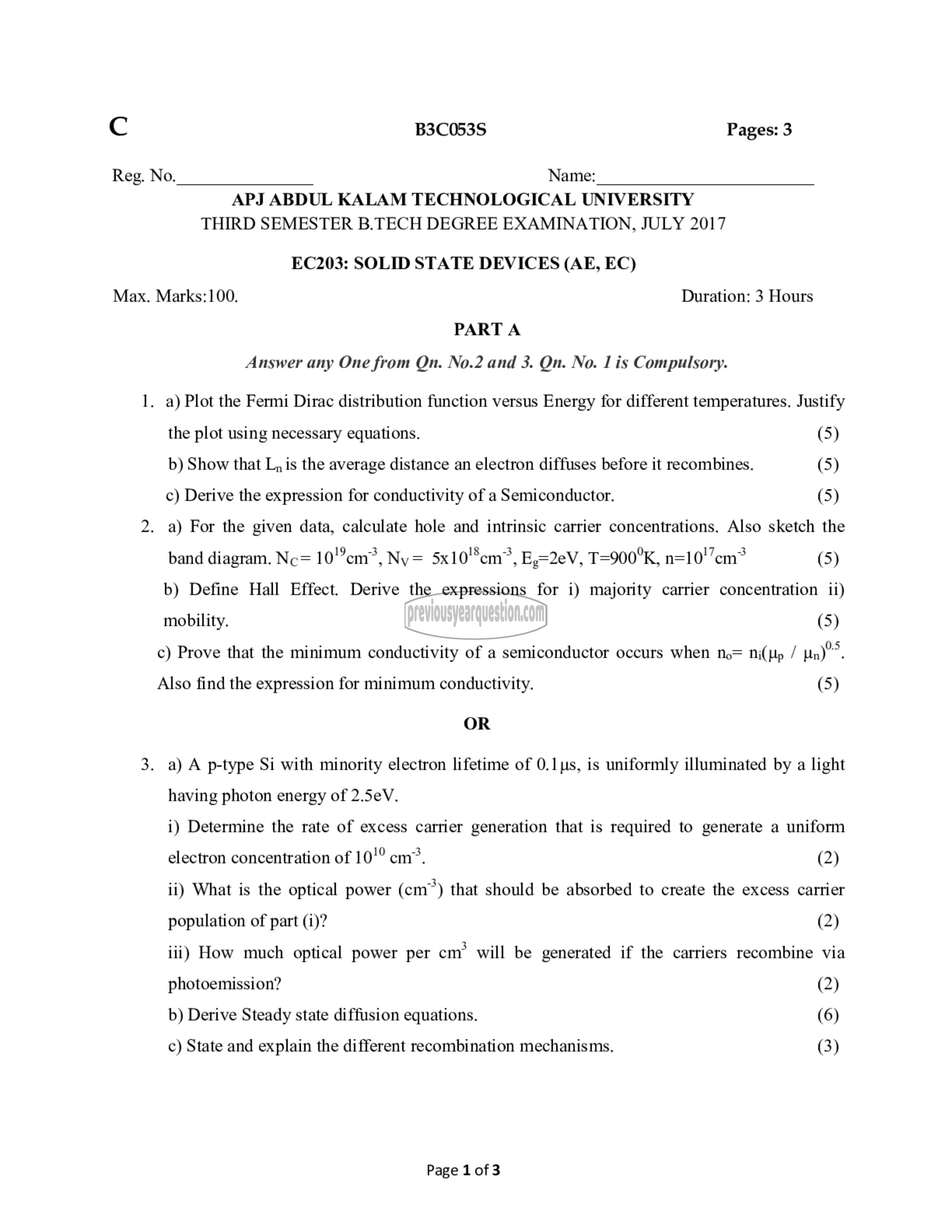 Question Paper - Solid State Devices-1