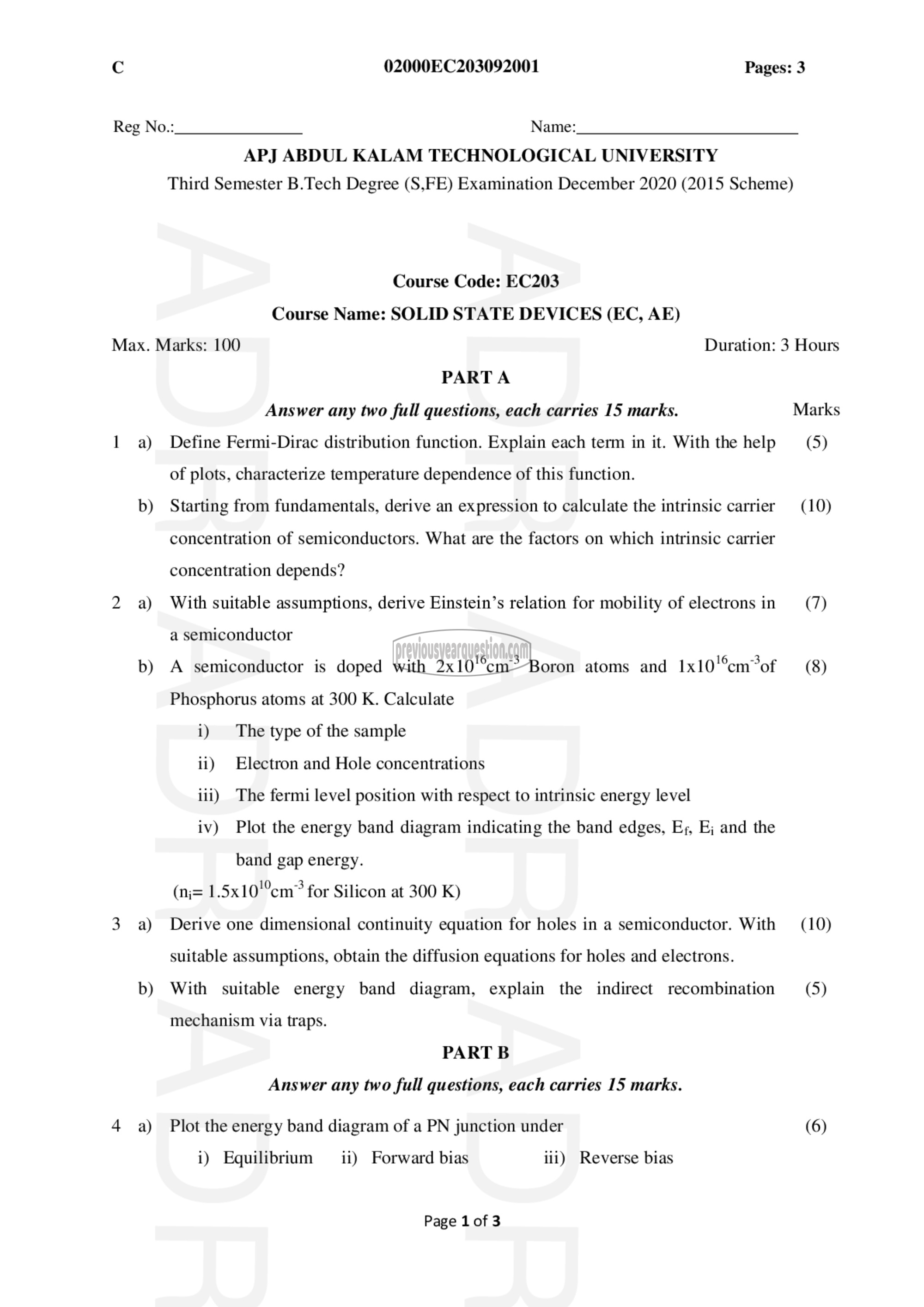 Question Paper - Solid State Devices-1