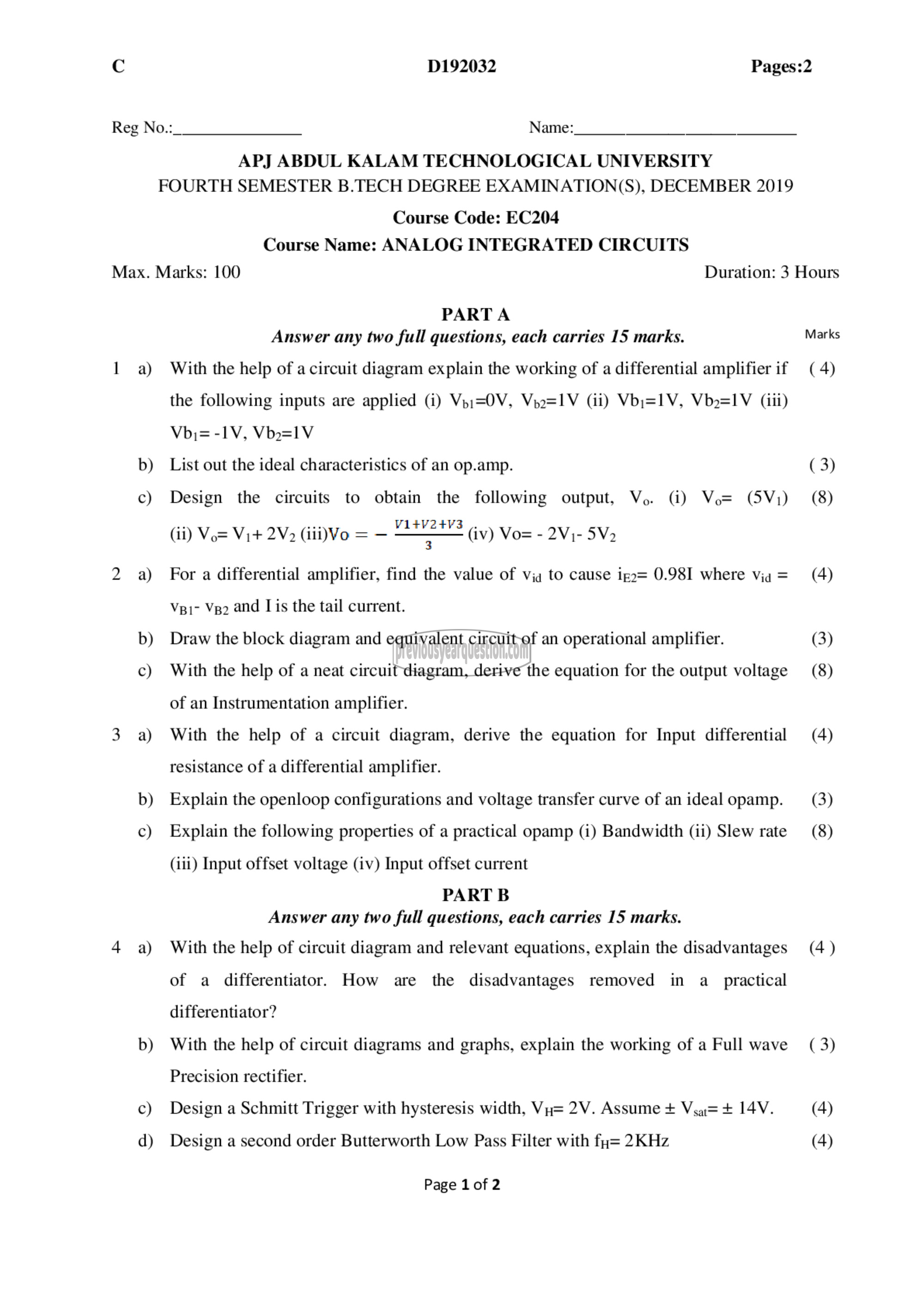 Question Paper - Analog Integrated Circuits-1