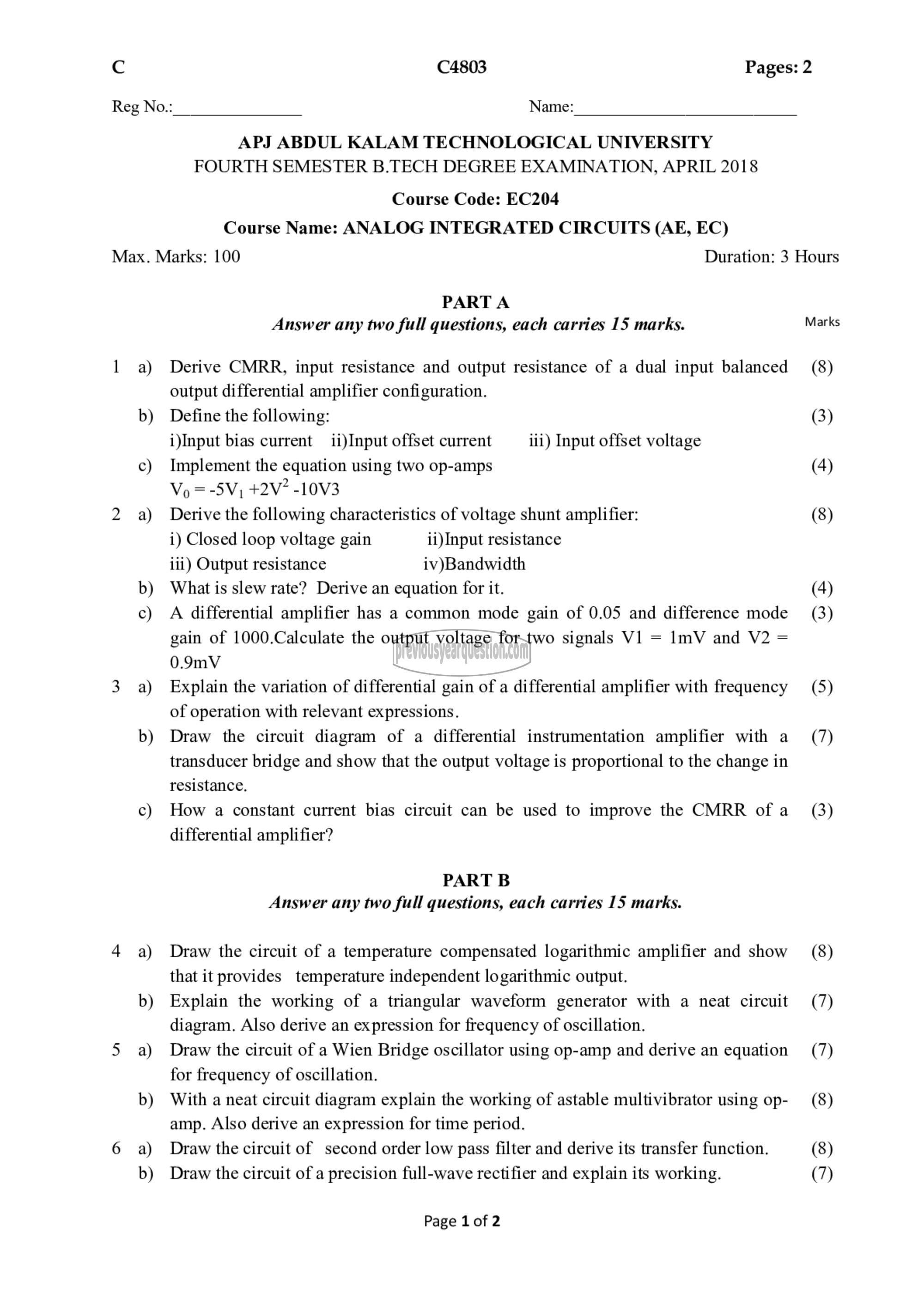 Question Paper - Analog Integrated Circuits-1