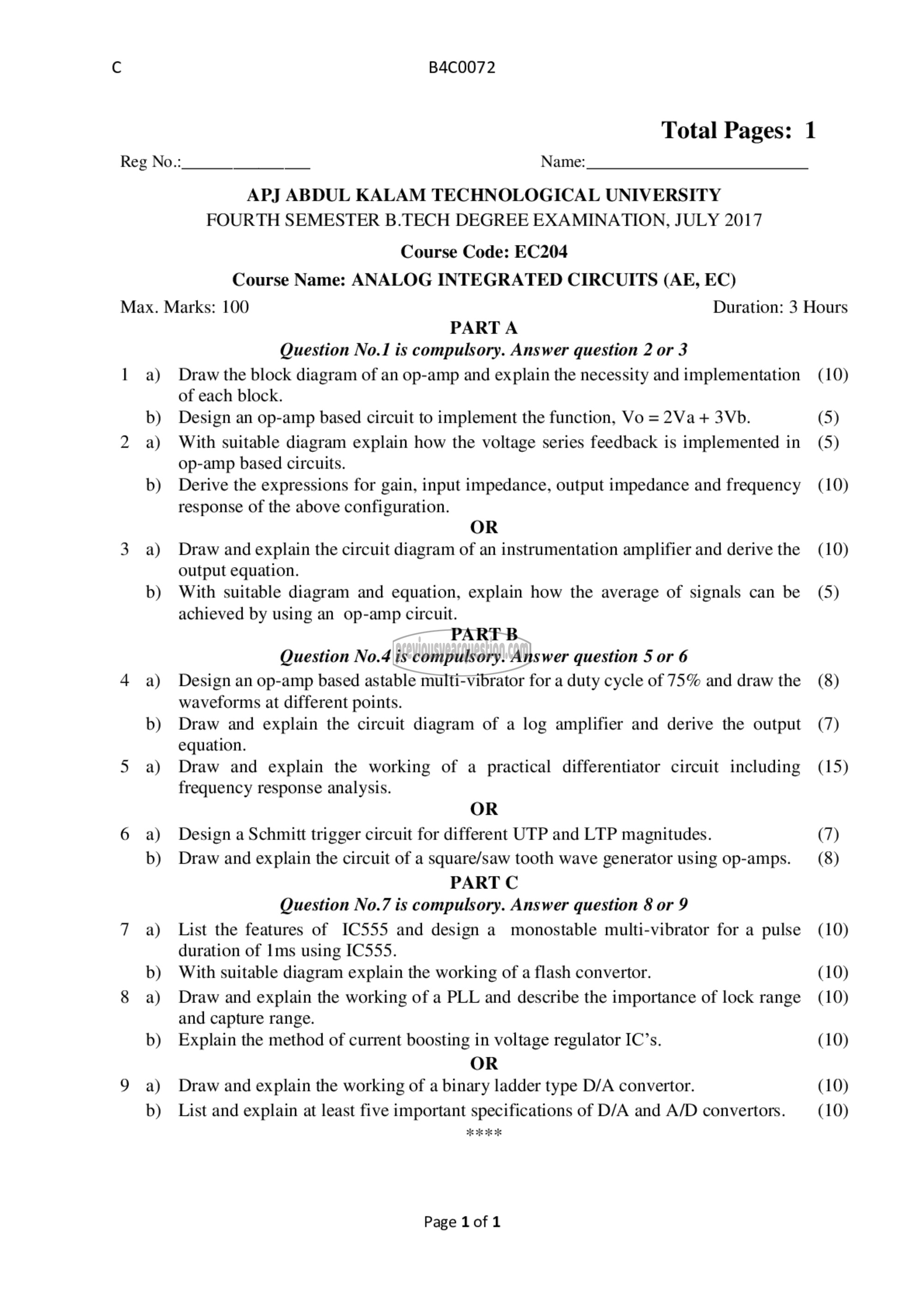 Question Paper - Analog Integrated Circuits-1