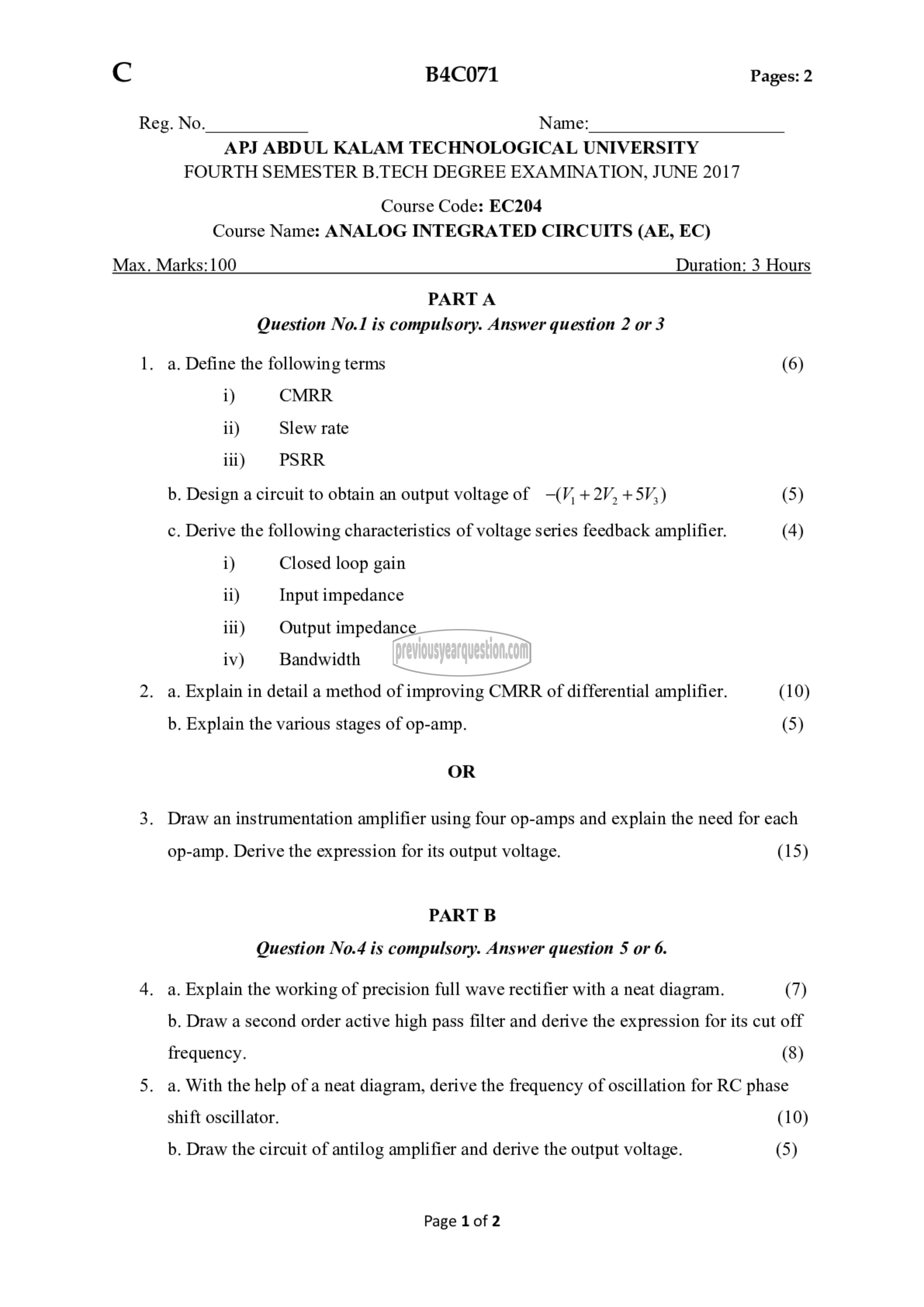 Question Paper - Analog Integrated Circuits-1