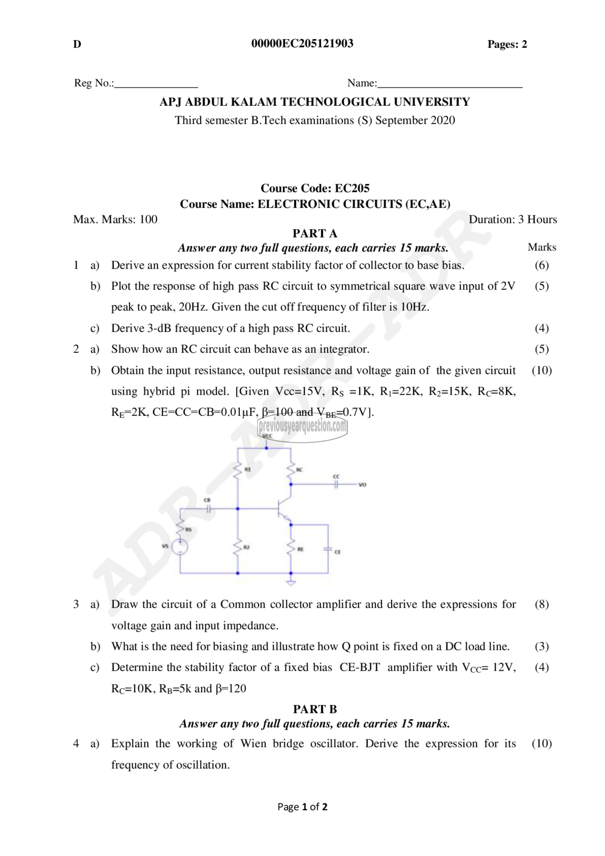 Question Paper - Electronic Circuits-1