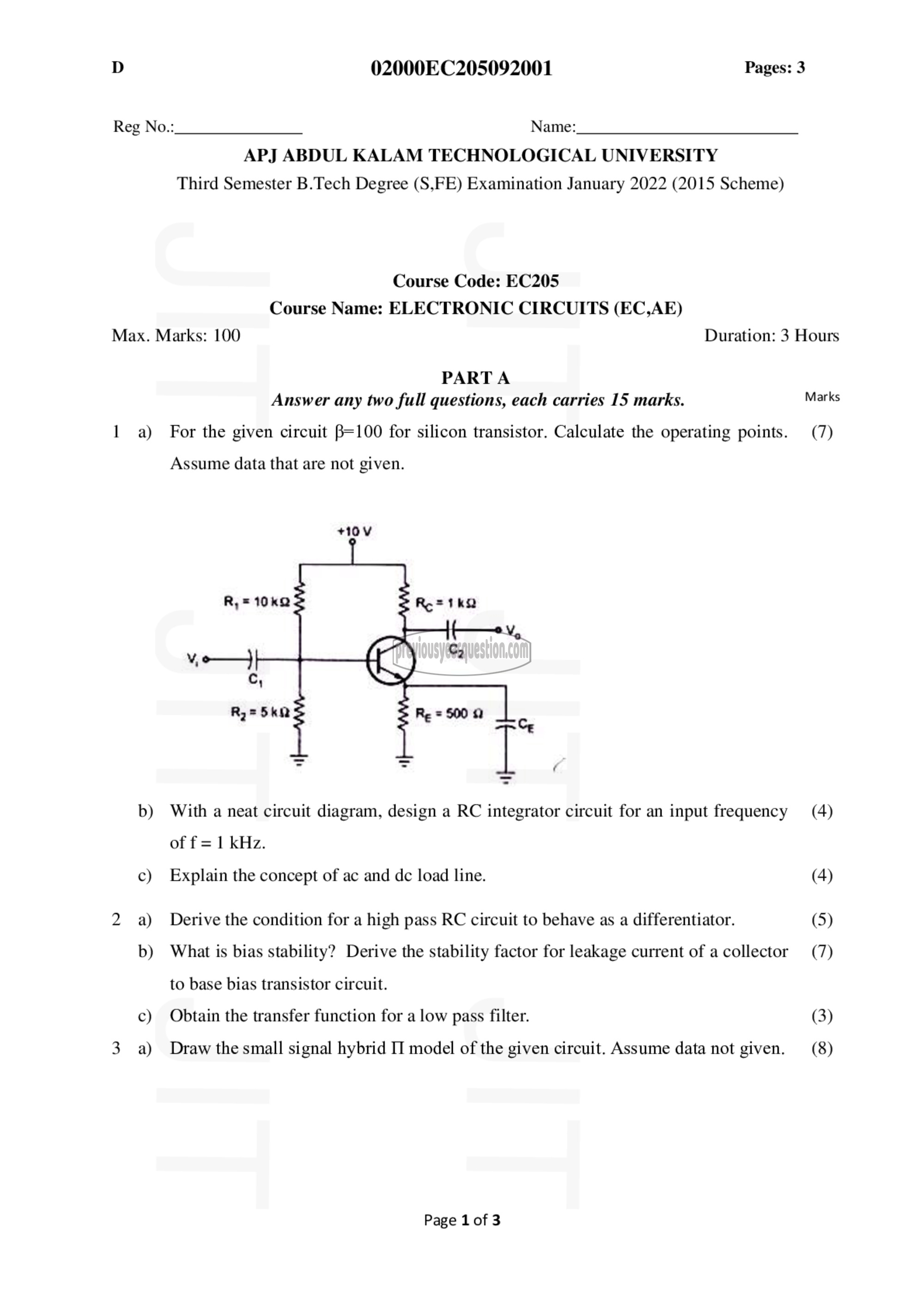 Question Paper - Electronic Circuits-1