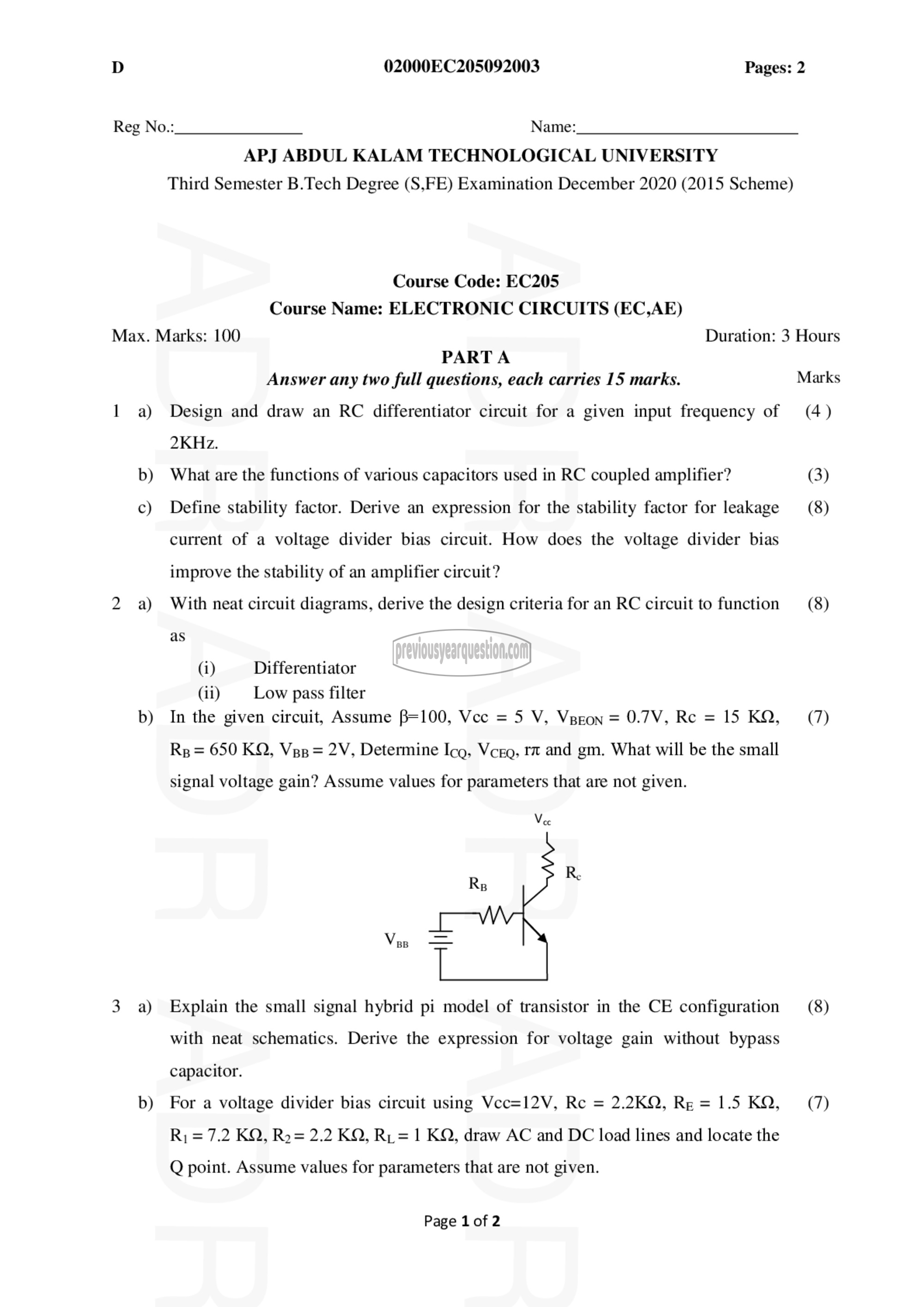 Question Paper - Electronic Circuits-1