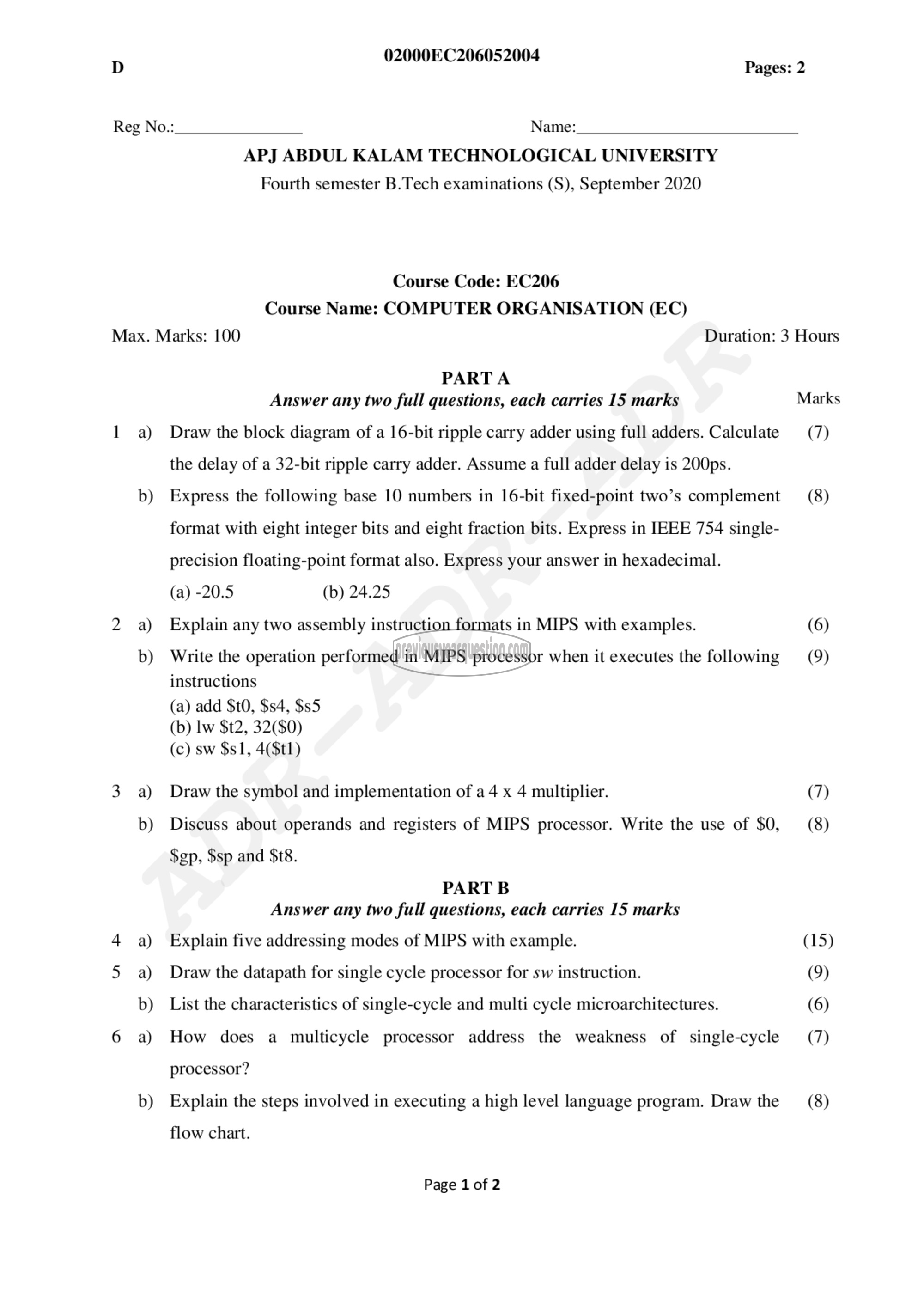 Question Paper - Computer Organization-1