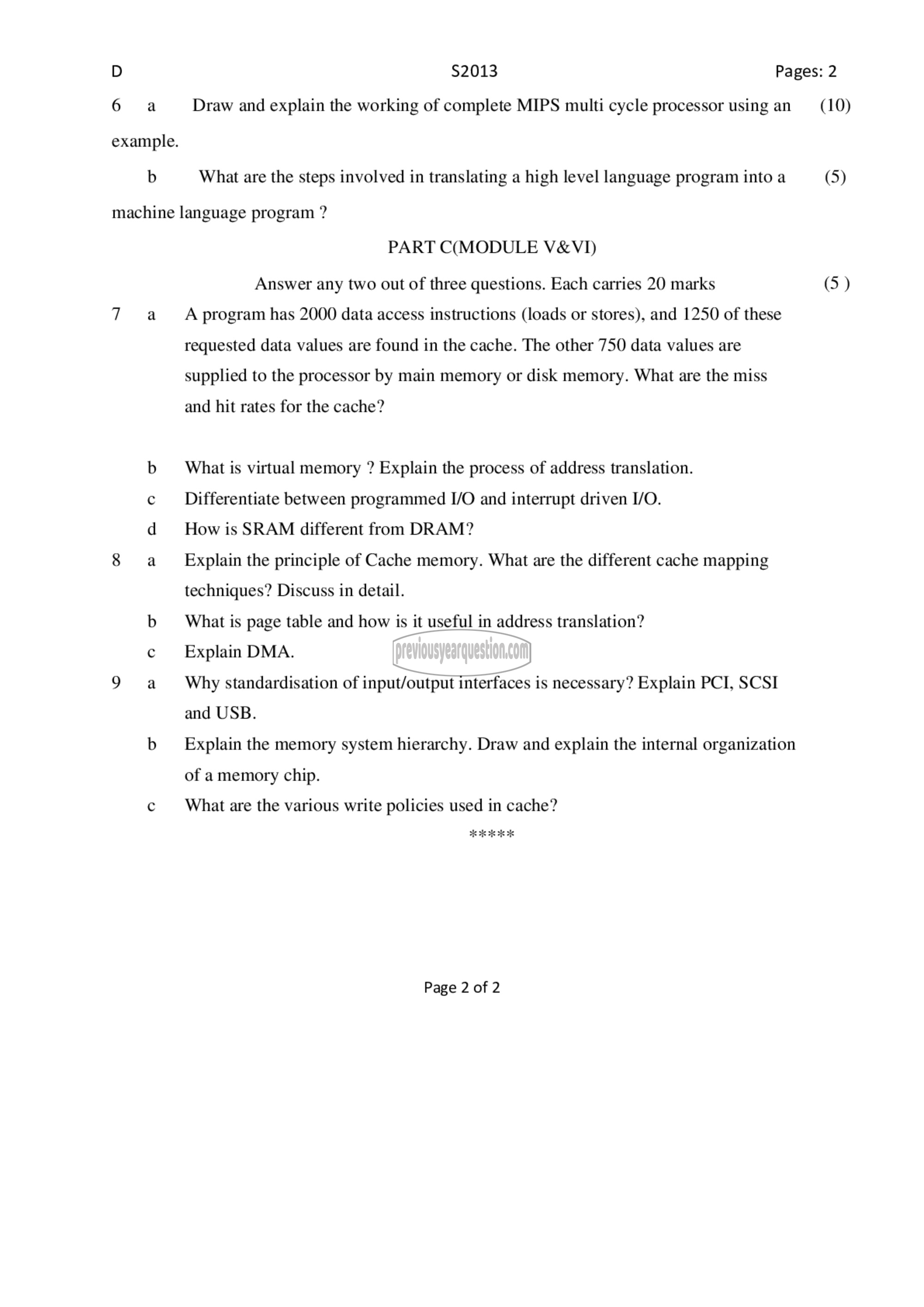 Question Paper - Computer Organization-2