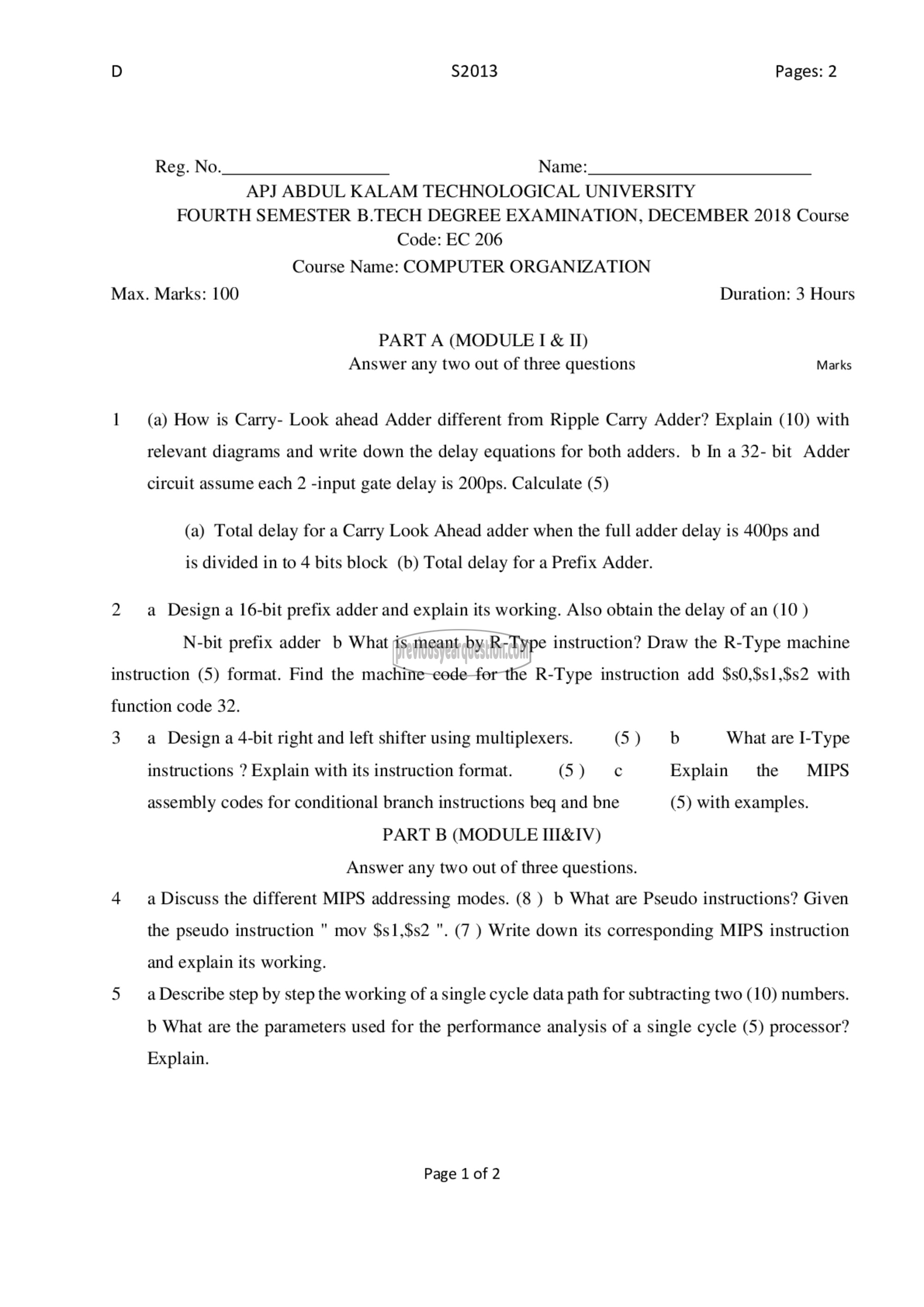 Question Paper - Computer Organization-1