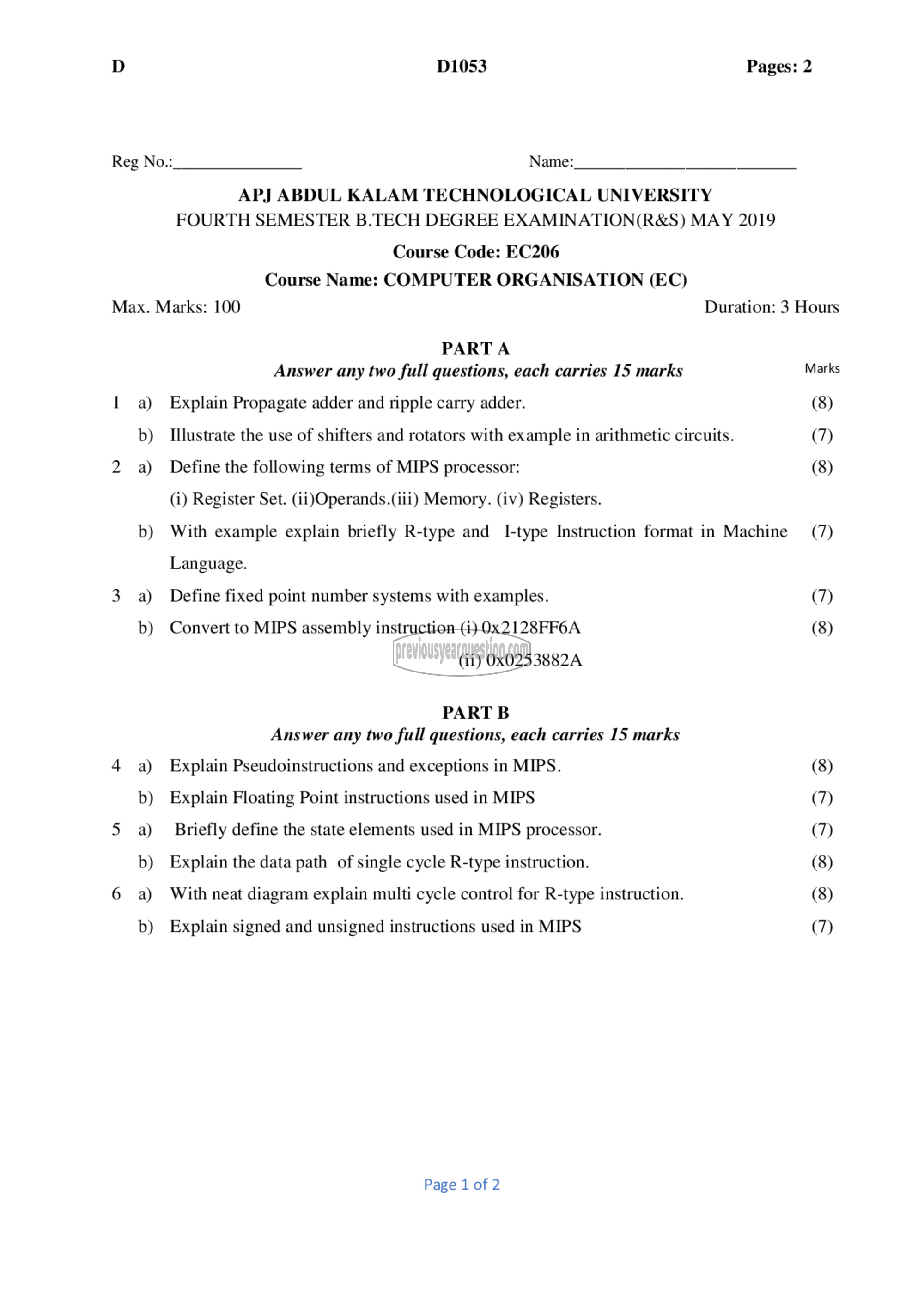 Question Paper - Computer Organization-1