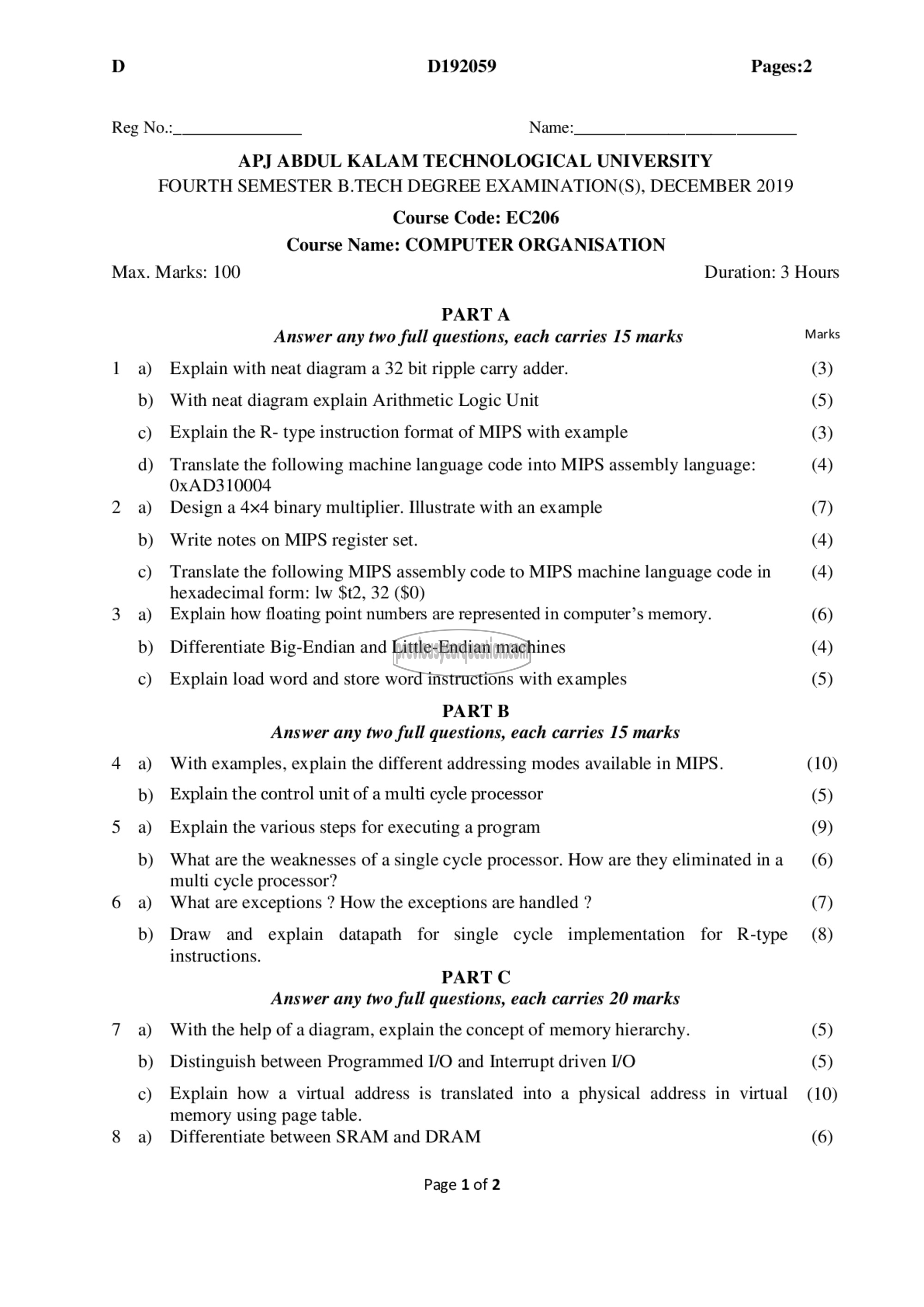 Question Paper - Computer Organization-1