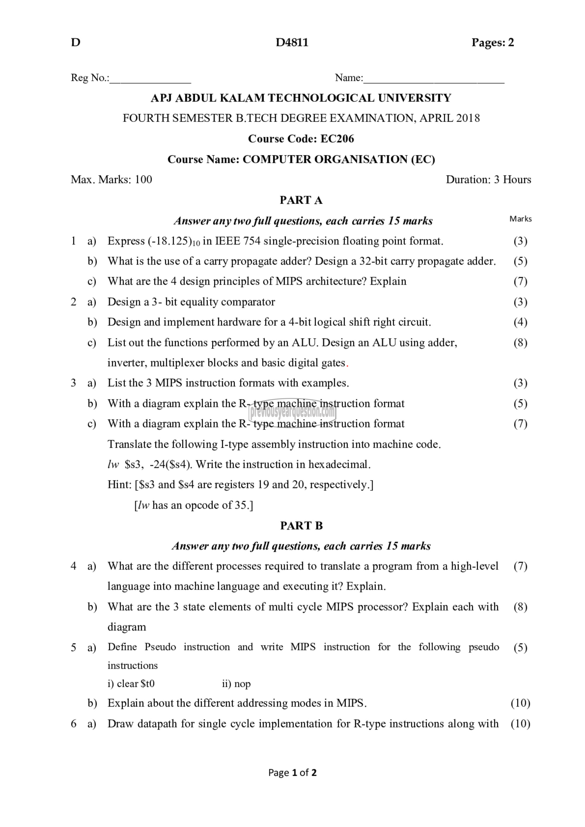 Question Paper - Computer Organization-1