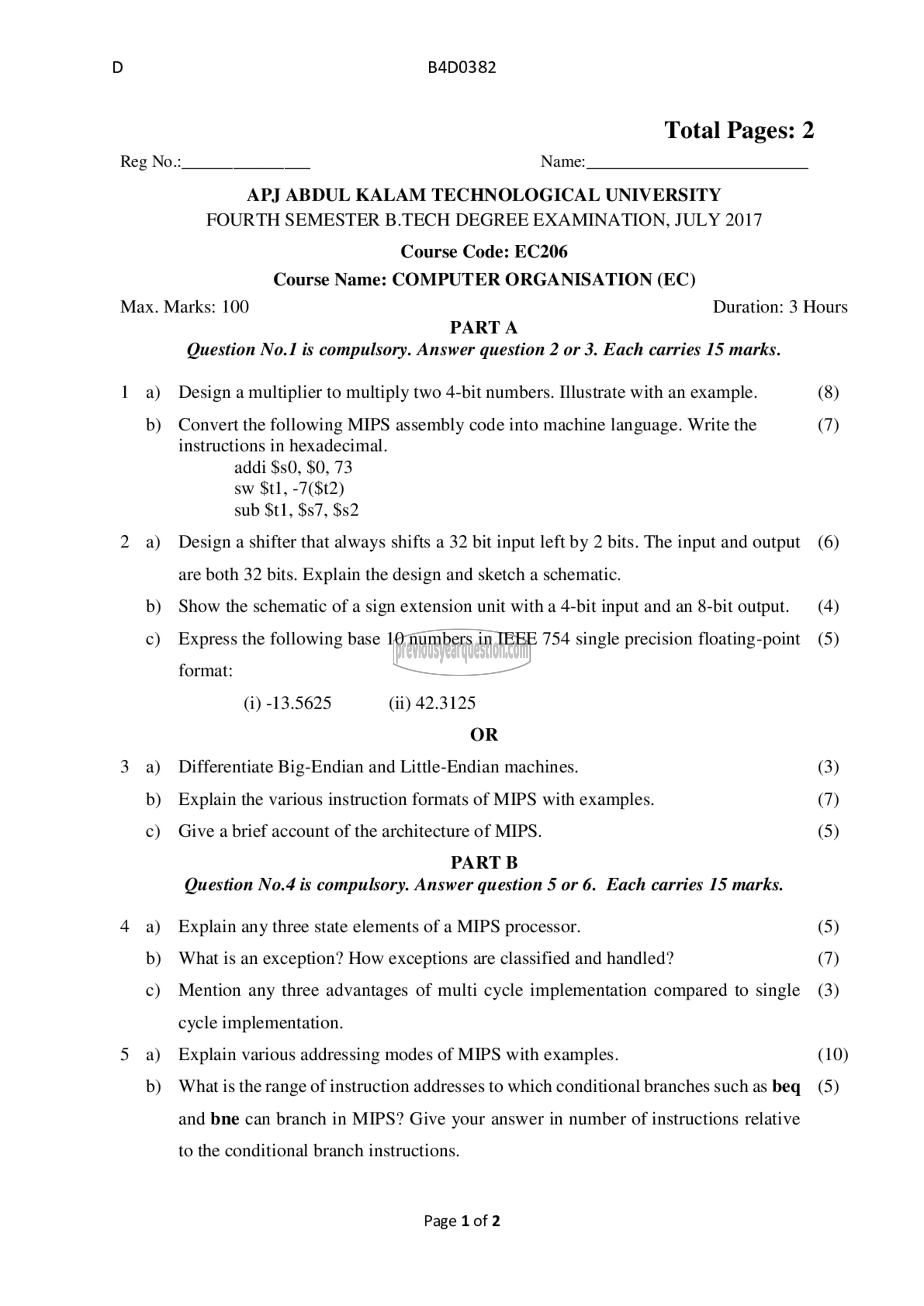 Question Paper - Computer Organization-1