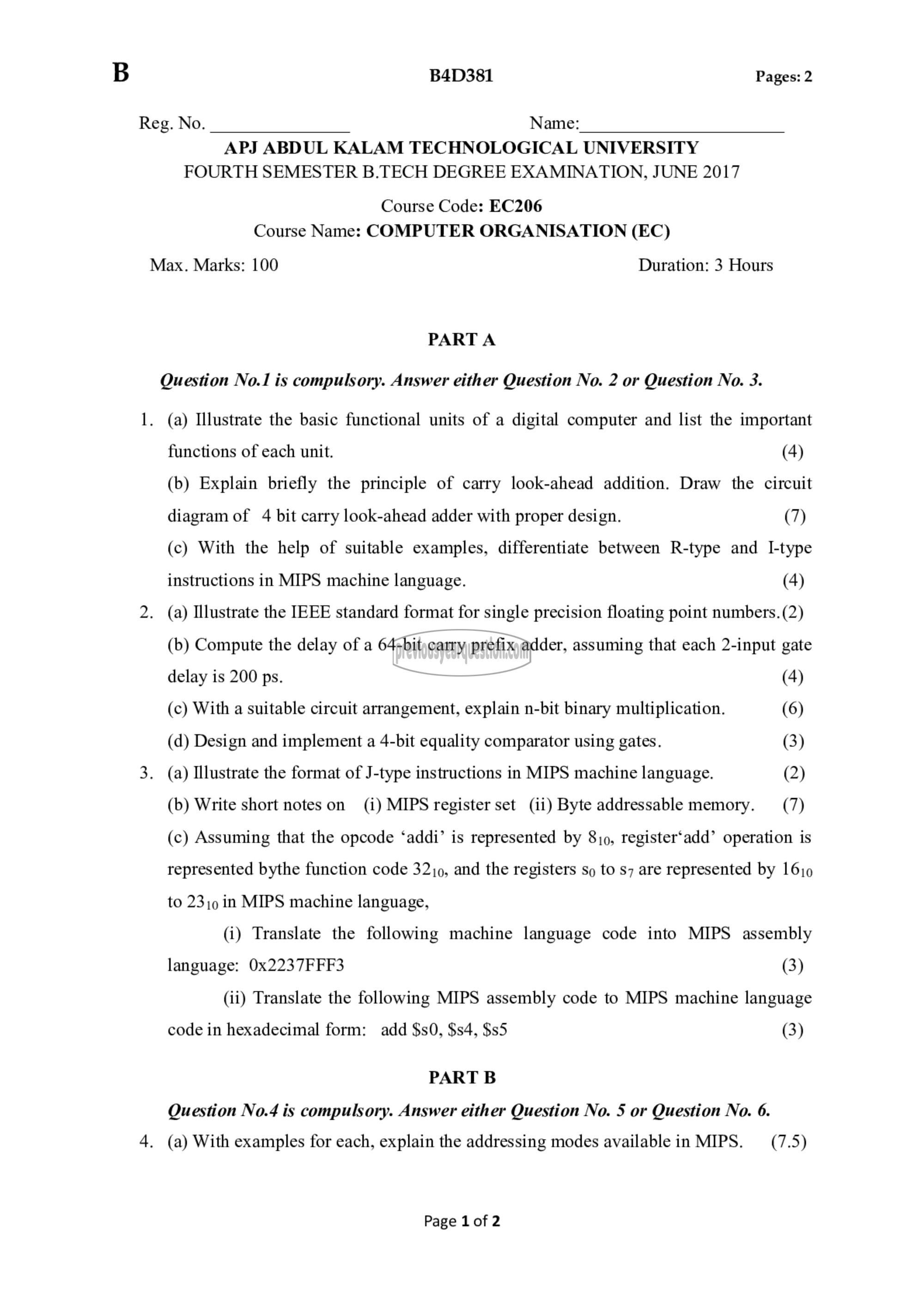 Question Paper - Computer Organization-1