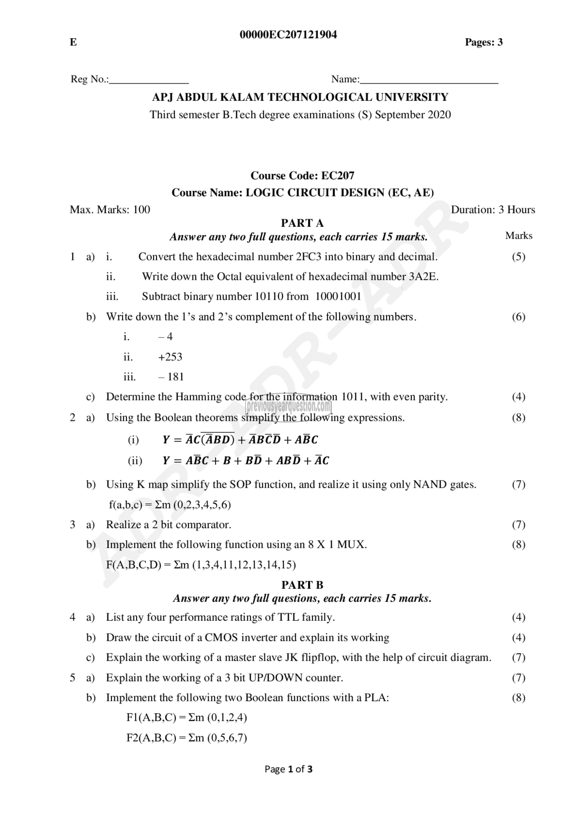 Question Paper - Logic Circuit Design-1