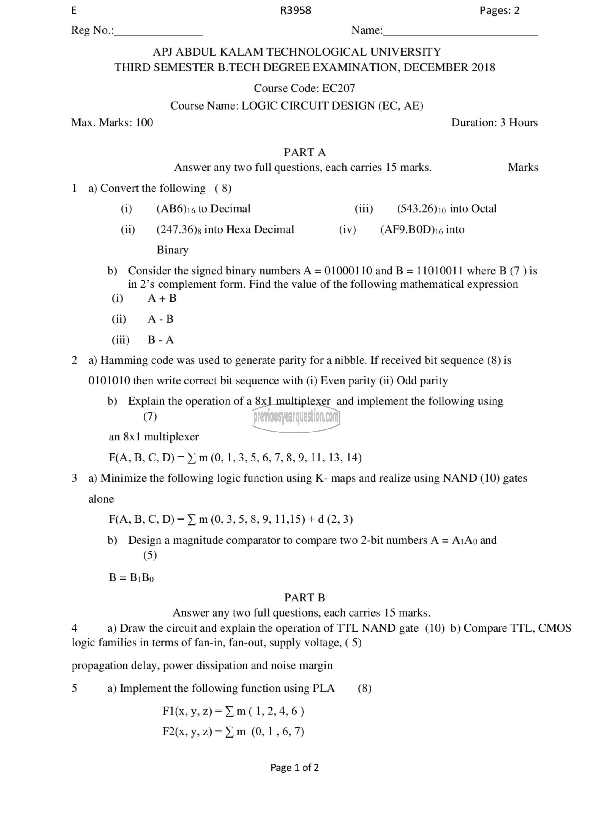 Question Paper - Logic Circuit Design-1