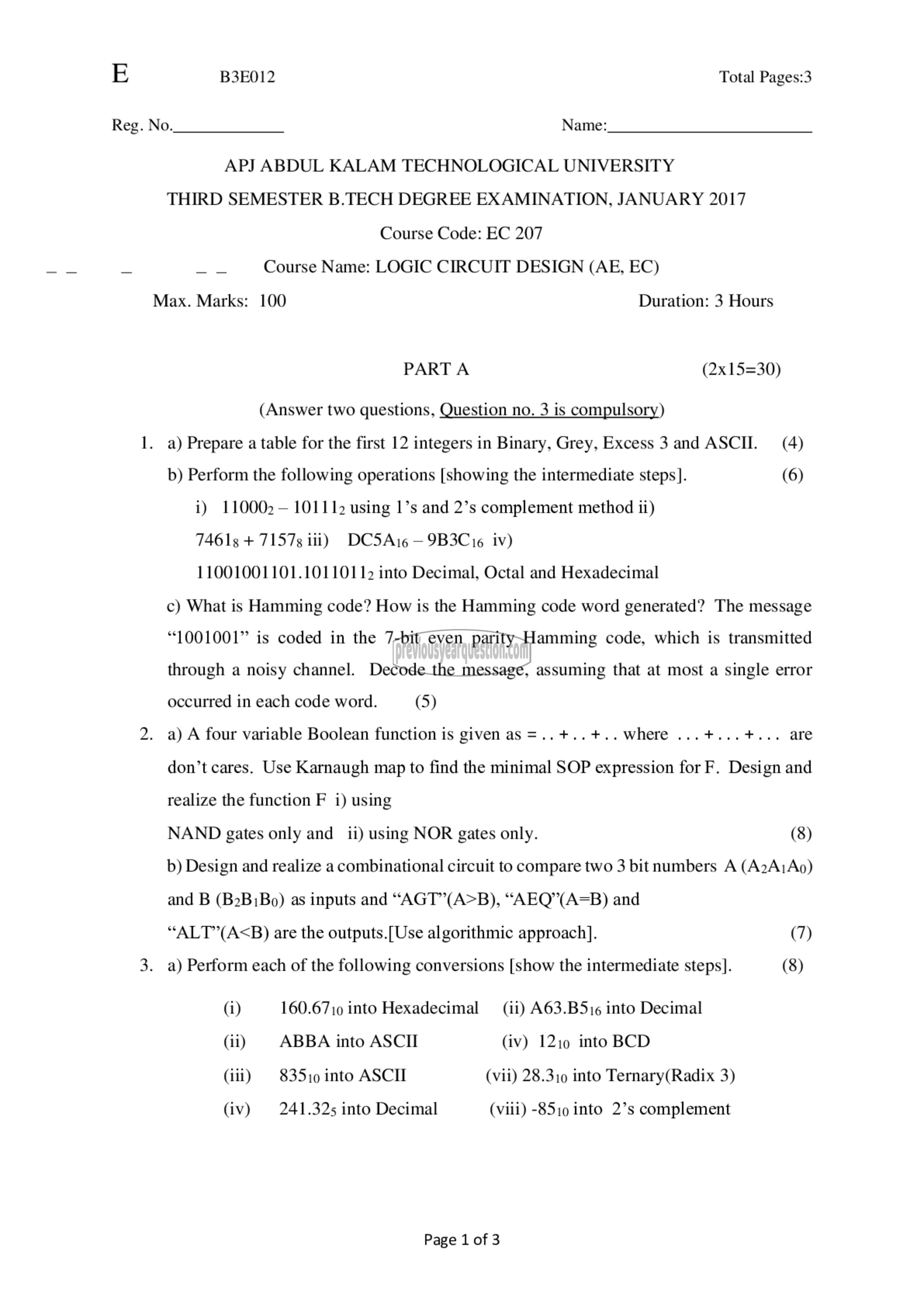 Question Paper - Logic Circuit Design-1