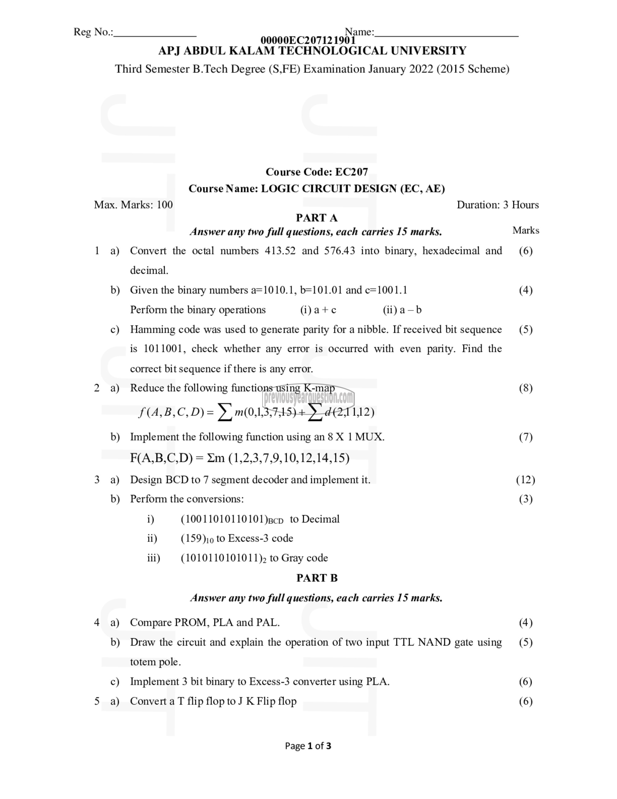 Question Paper - Logic Circuit Design-1