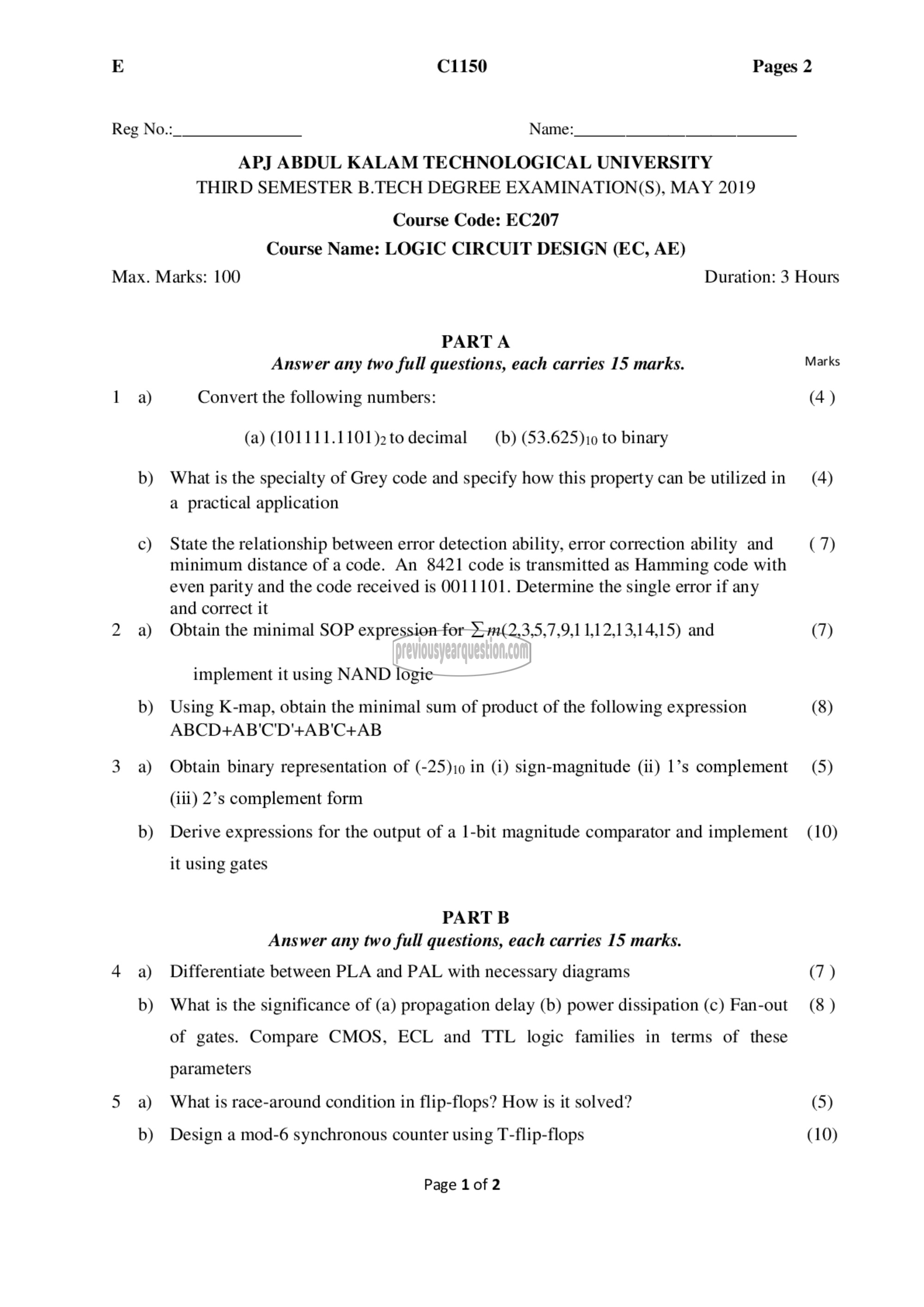 Question Paper - Logic Circuit Design-1