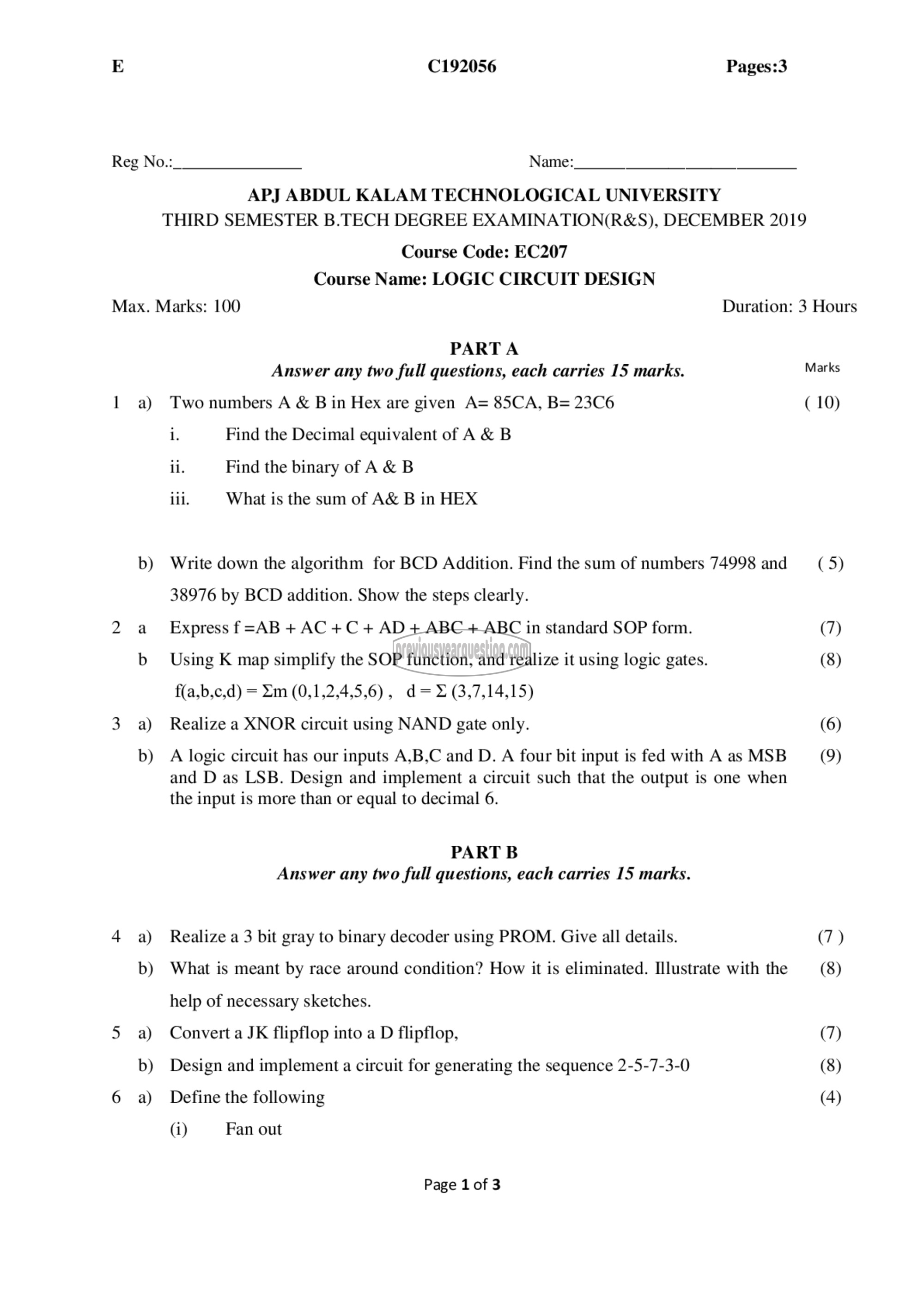 Question Paper - Logic Circuit Design-1