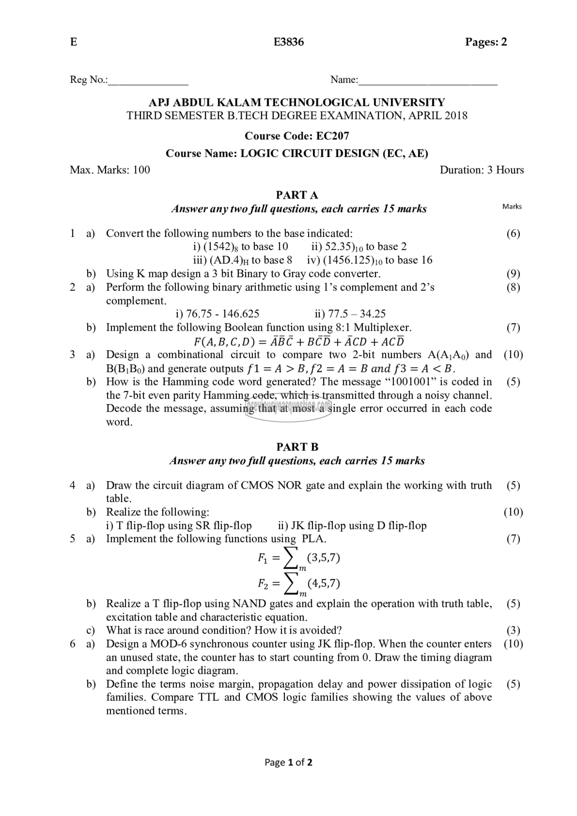 Question Paper - Logic Circuit Design-1