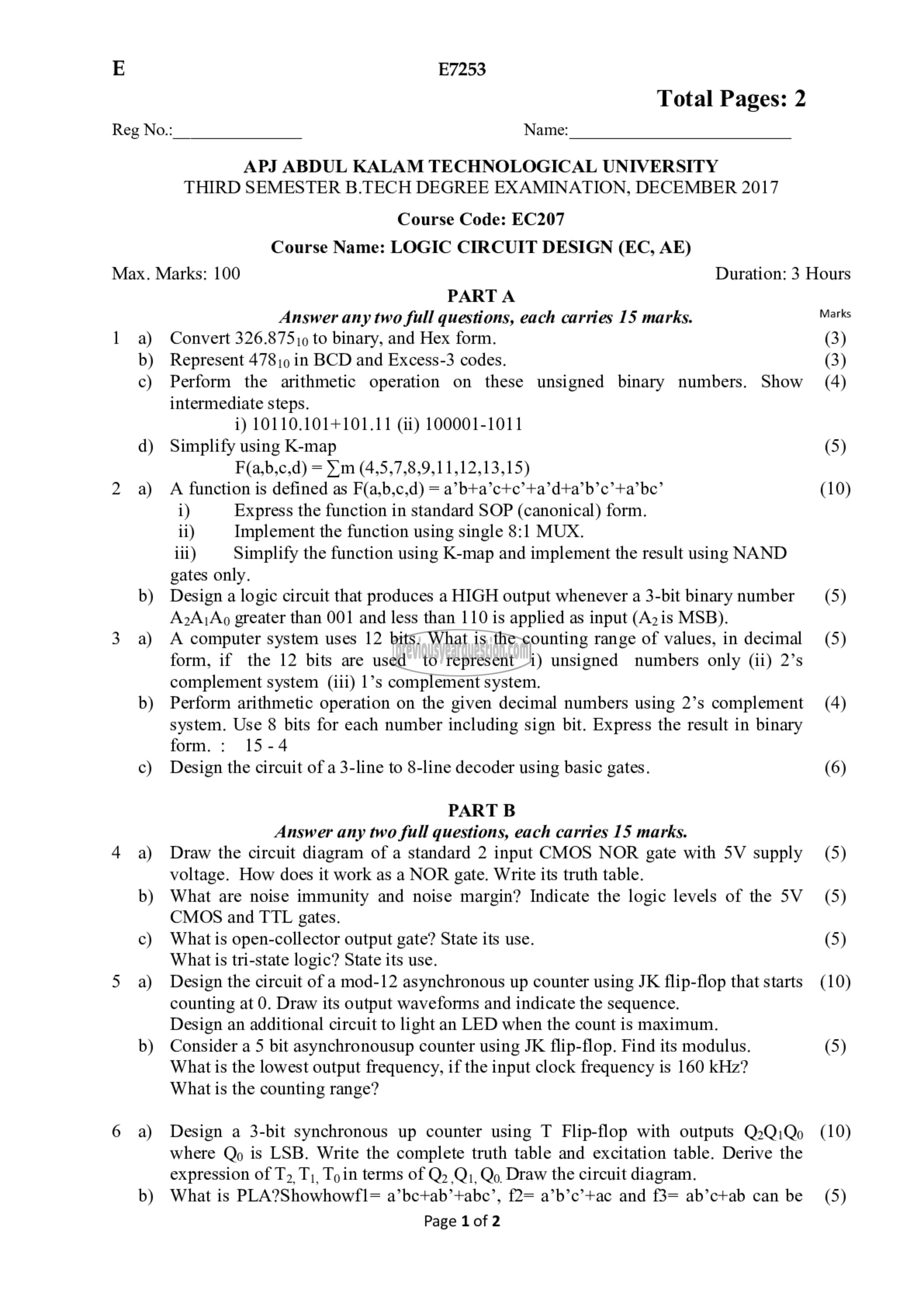 Question Paper - Logic Circuit Design-1