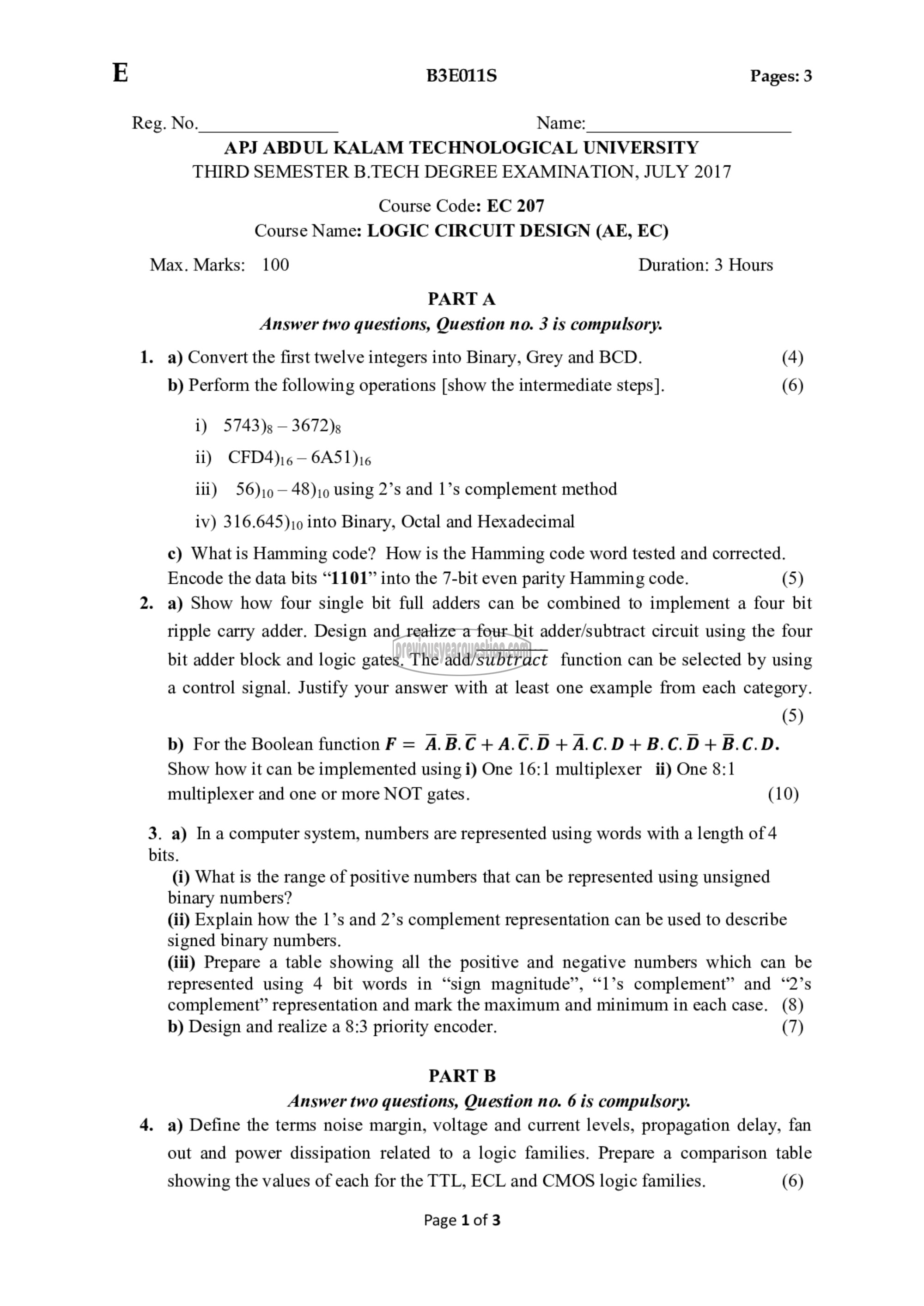 Question Paper - Logic Circuit Design-1