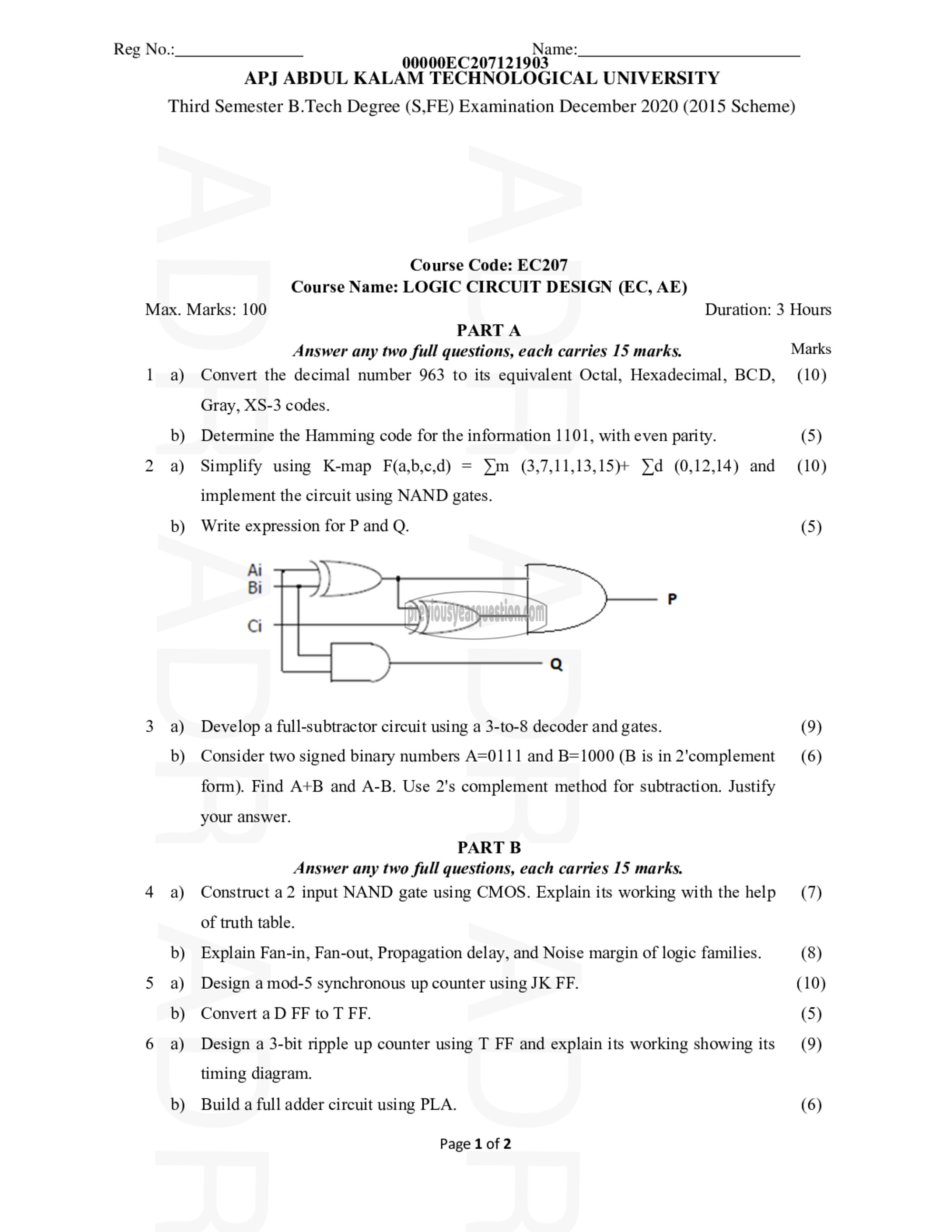 Question Paper - Logic Circuit Design-1