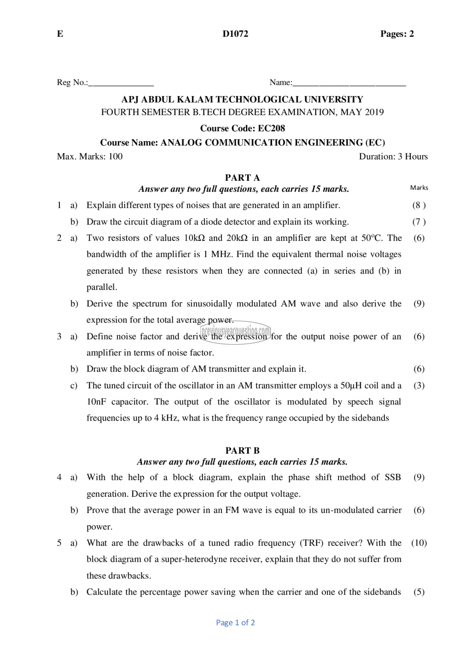 Question Paper - Analog Communication Engineering-1