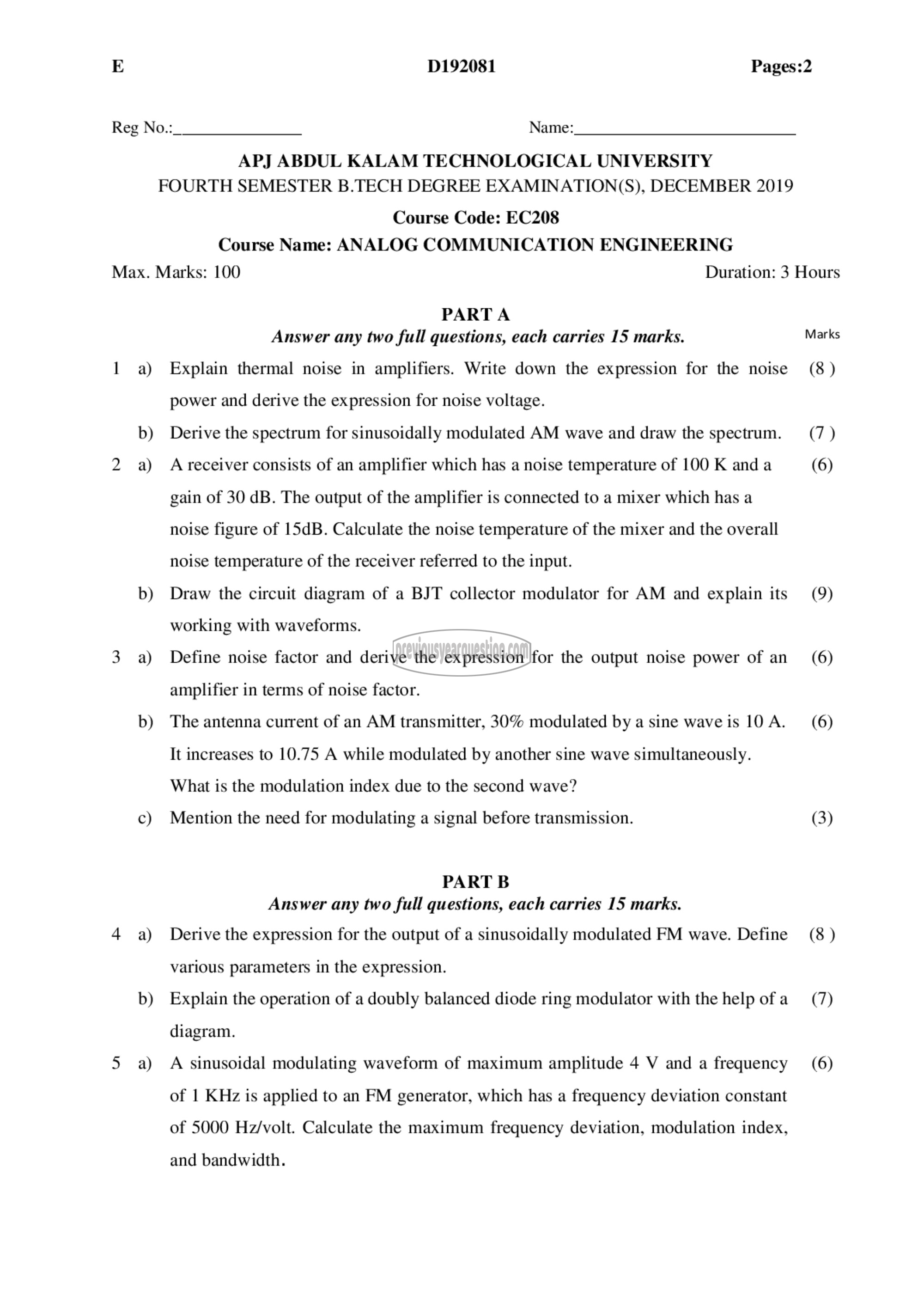 Question Paper - Analog Communication Engineering-1