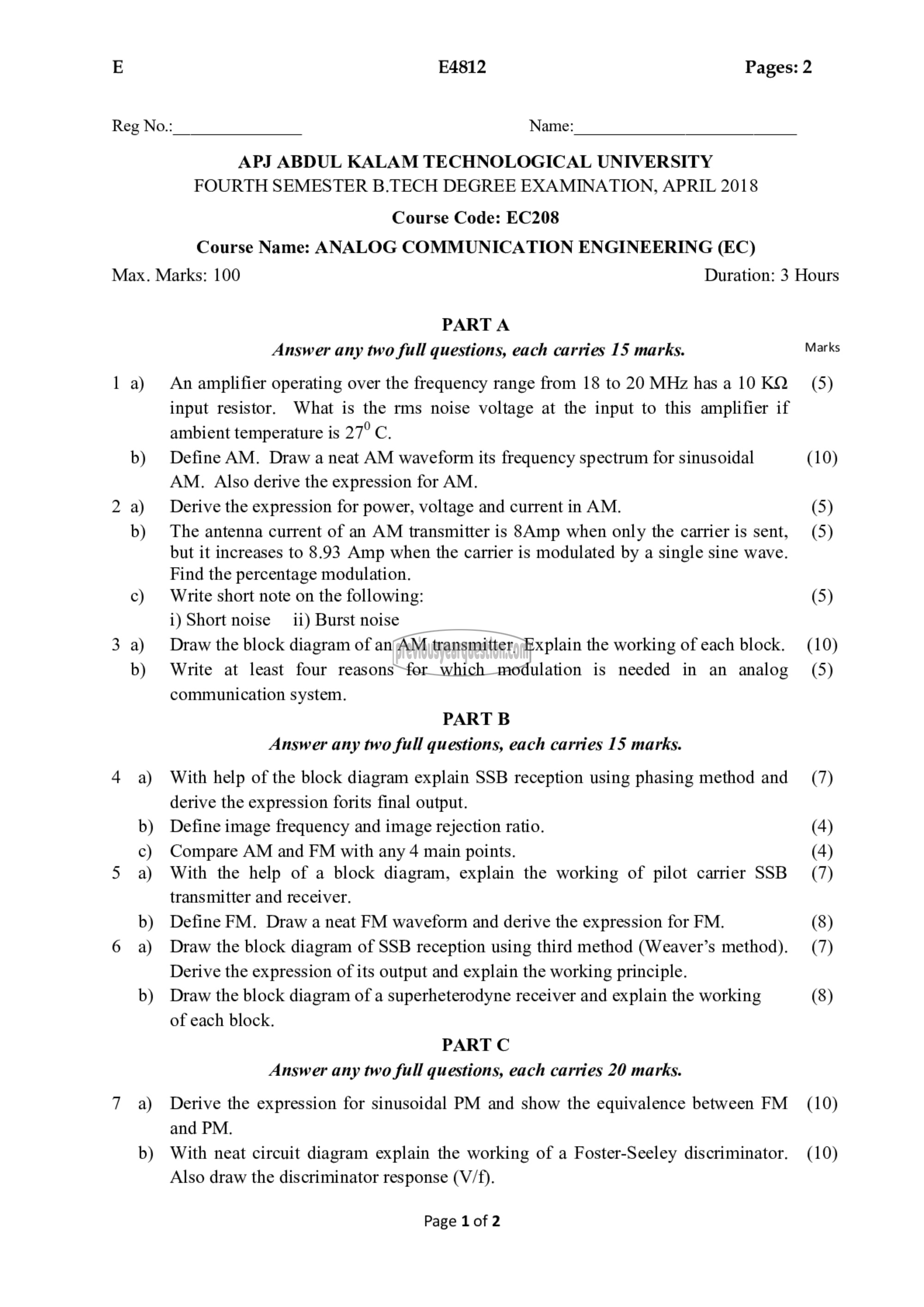 Question Paper - Analog Communication Engineering-1