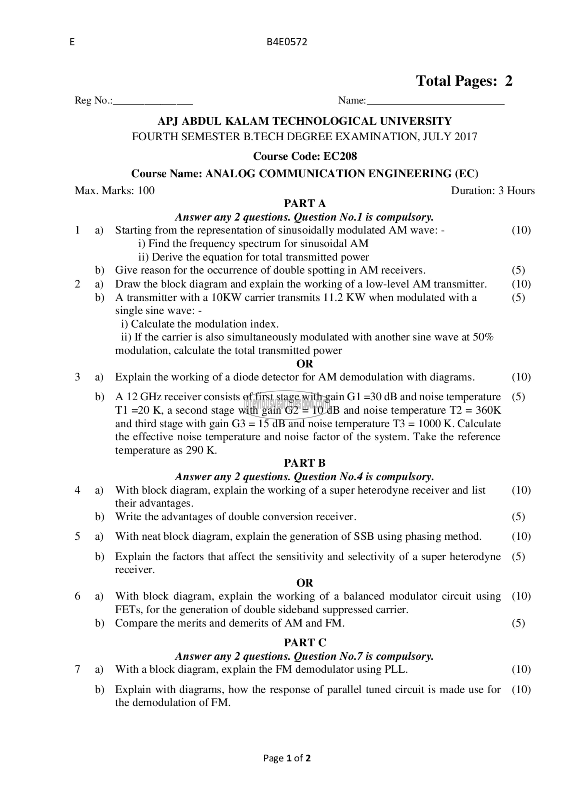 Question Paper - Analog Communication Engineering-1