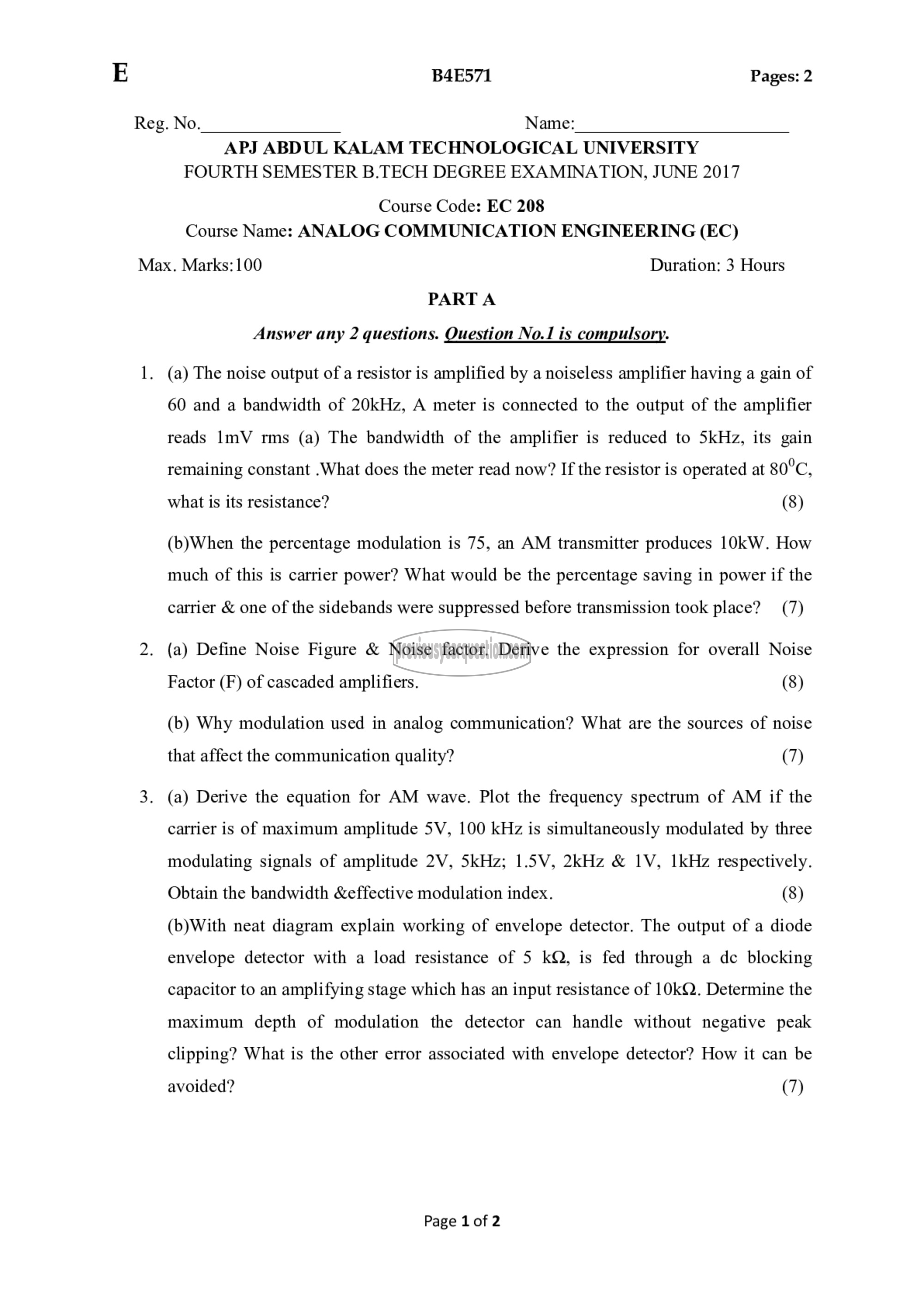 Question Paper - Analog Communication Engineering-1