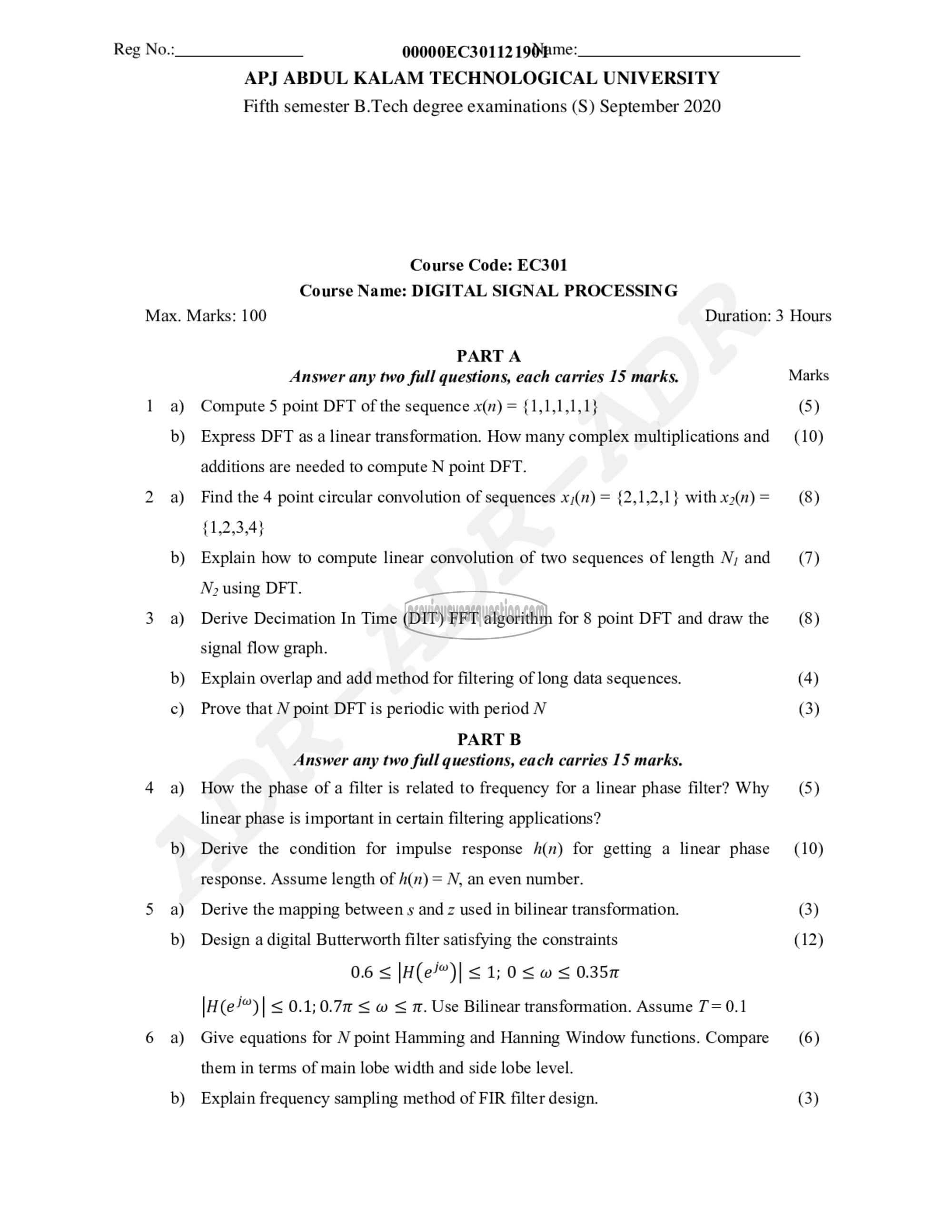 Question Paper - Digital Signal Processing-1