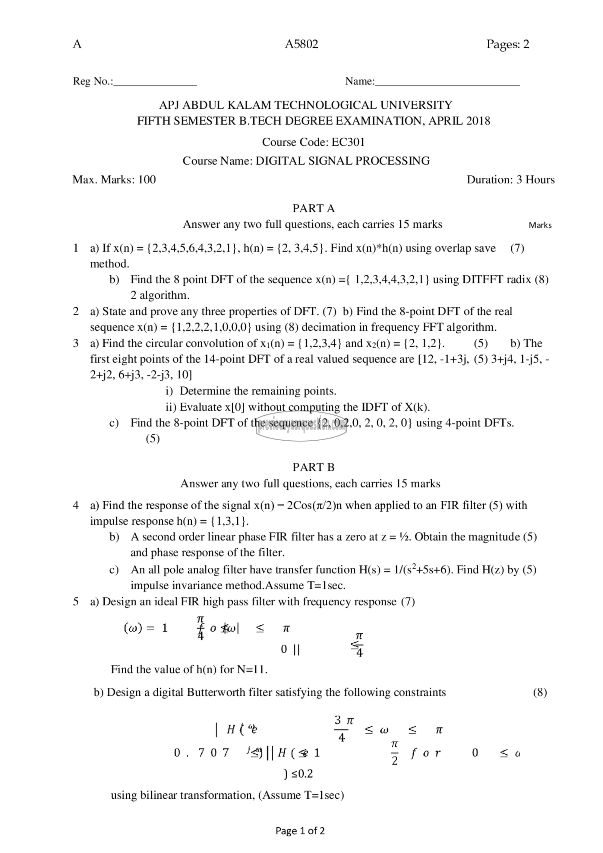 Question Paper - Digital Signal Processing-1