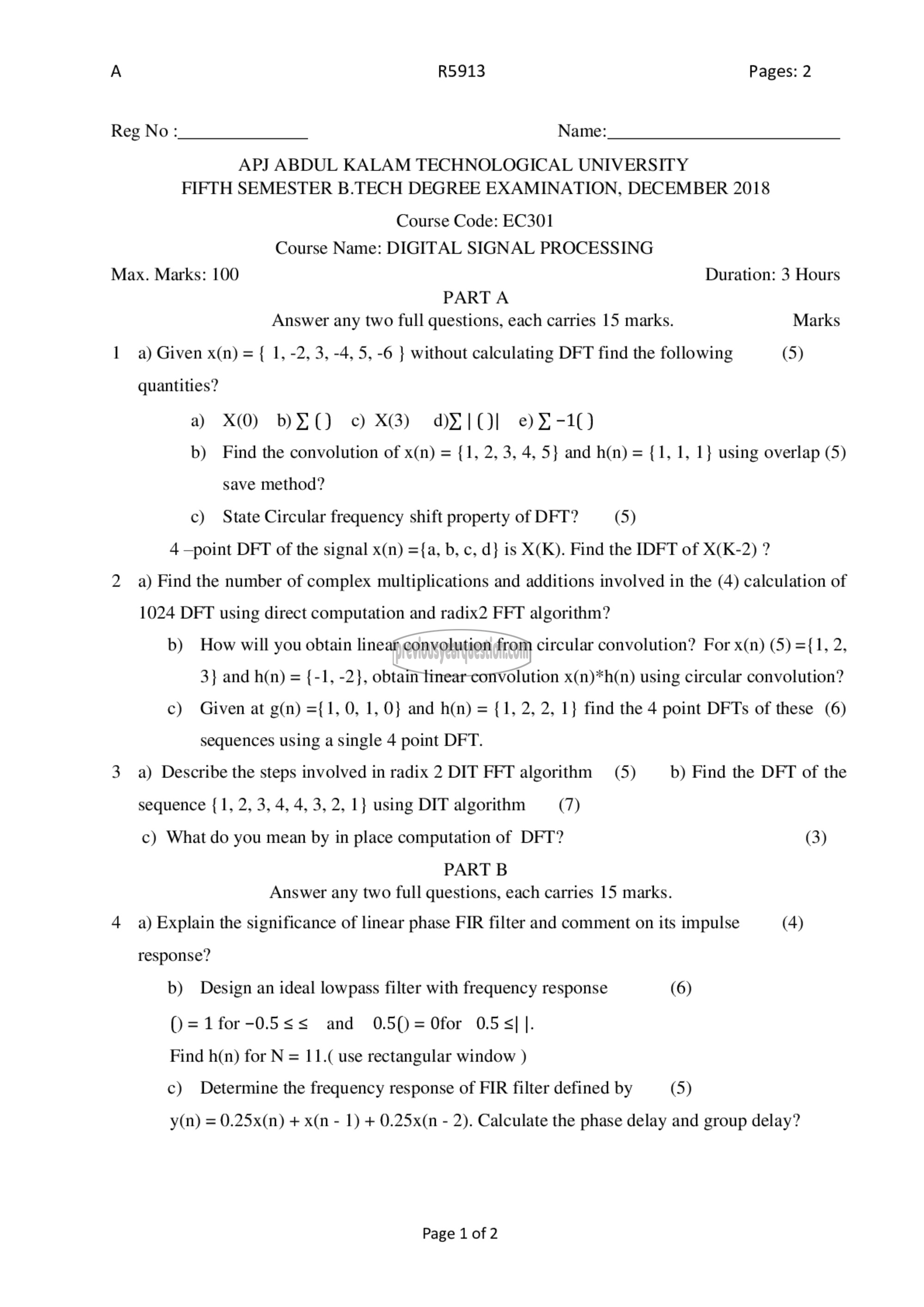 Question Paper - Digital Signal Processing-1