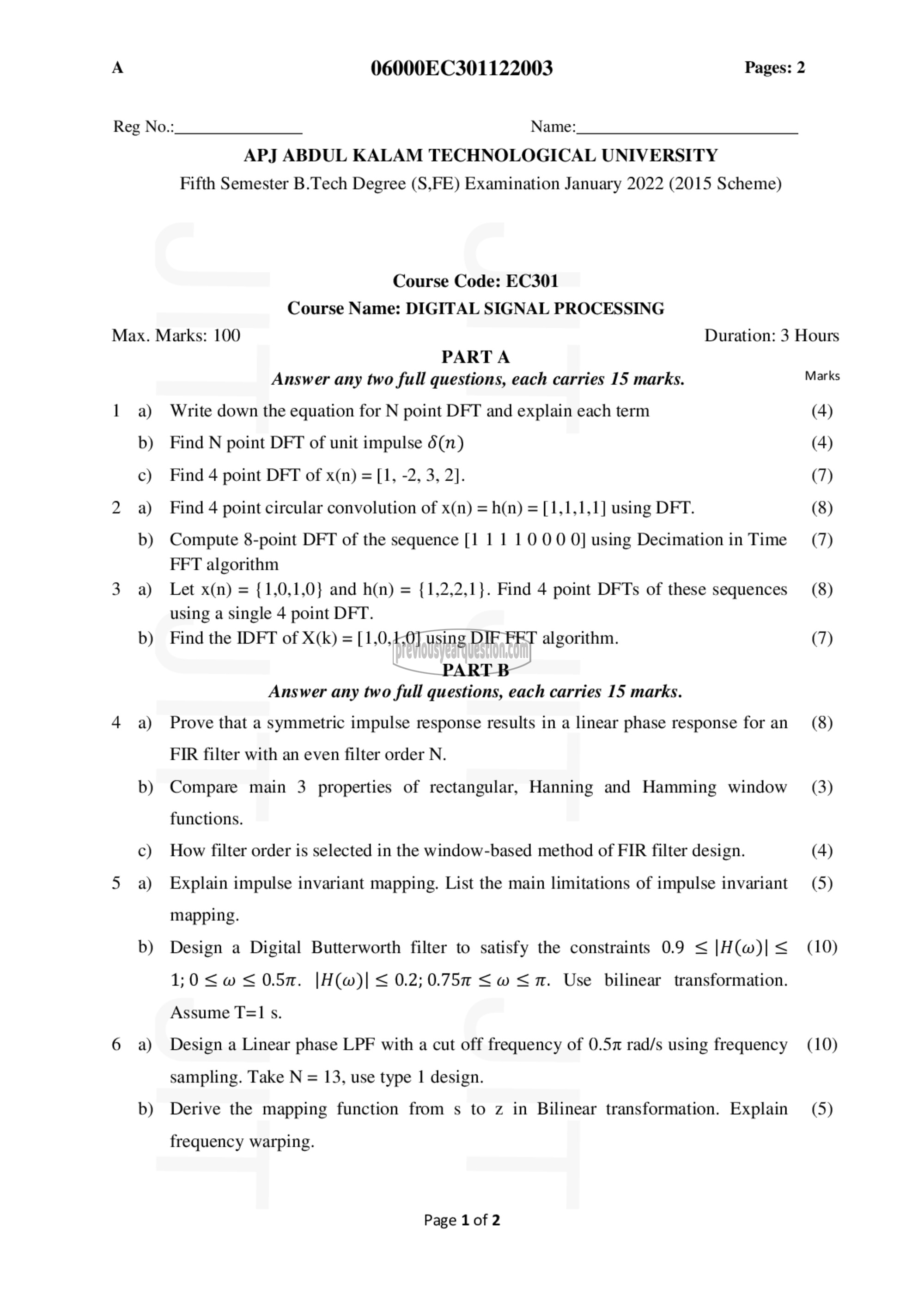 Question Paper - Digital Signal Processing-1