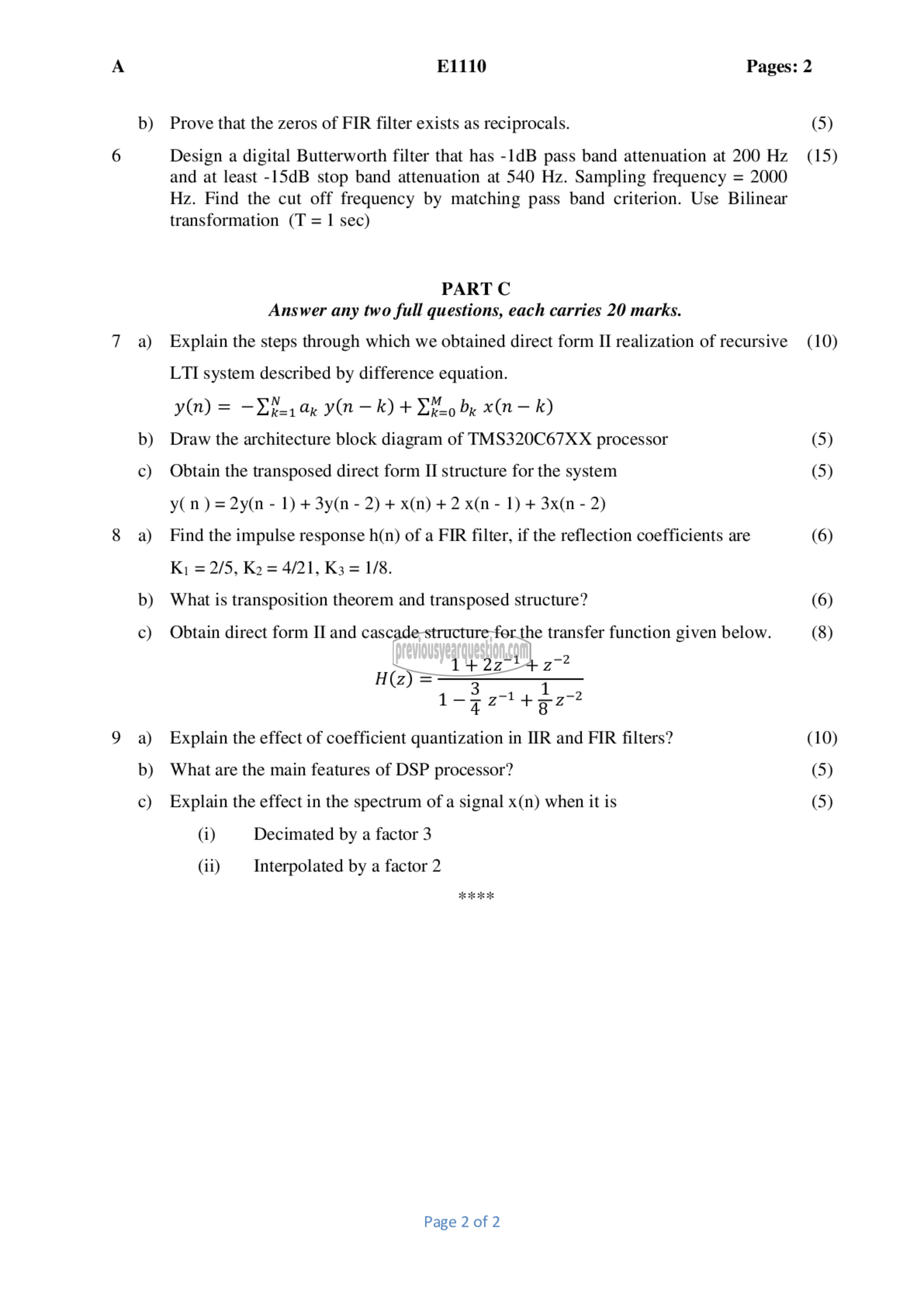 Question Paper - Digital Signal Processing-2