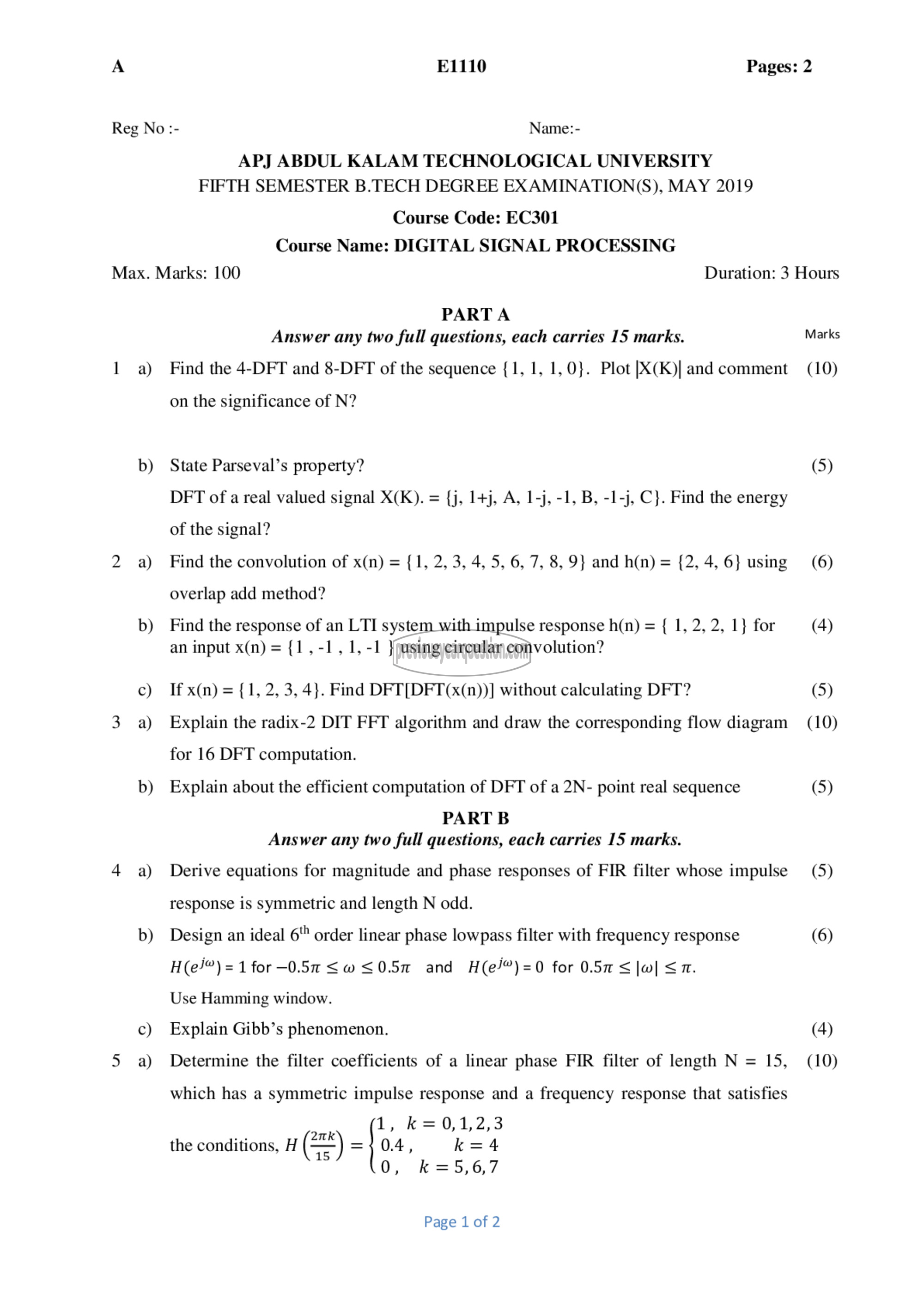 Question Paper - Digital Signal Processing-1