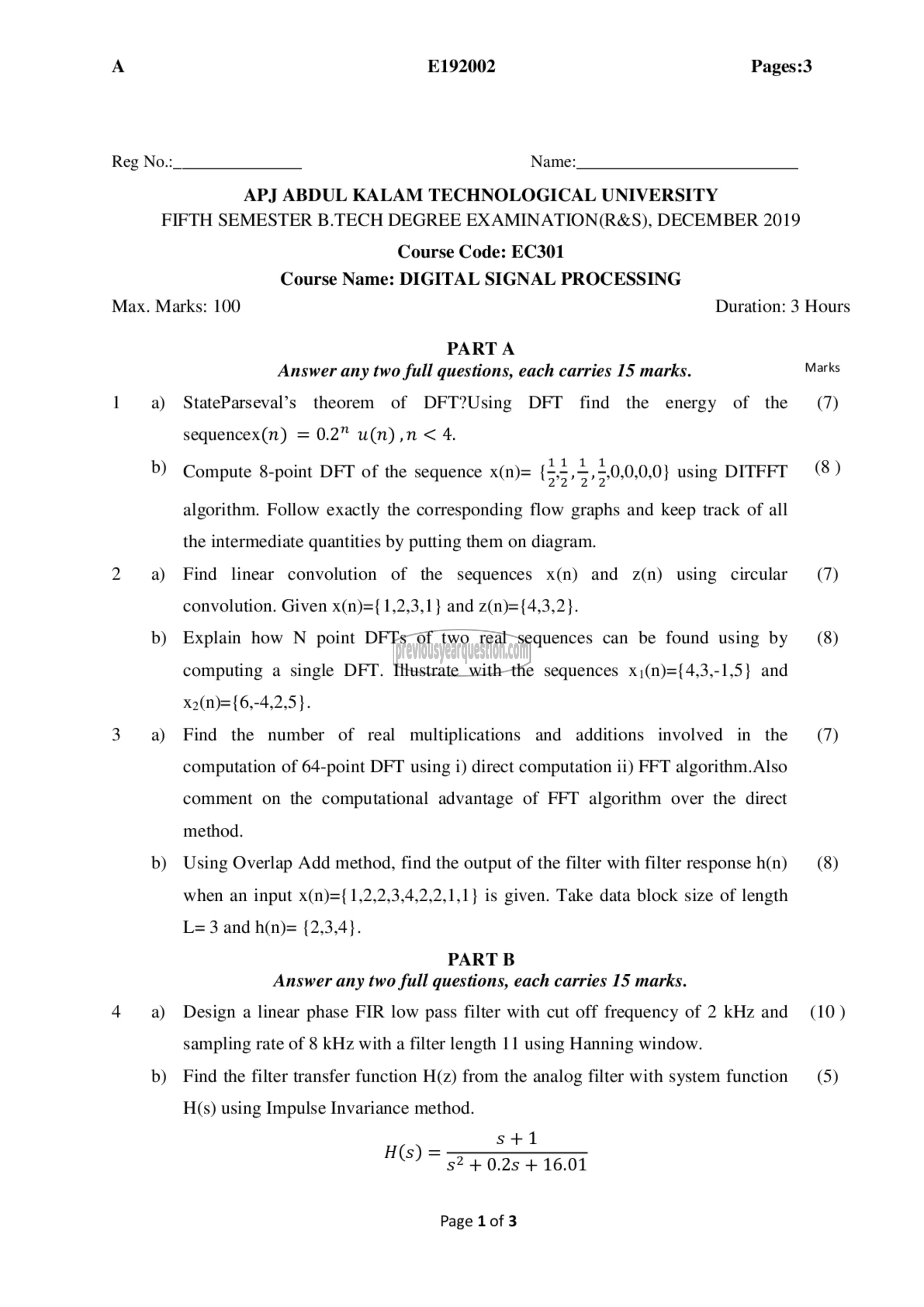 Question Paper - Digital Signal Processing-1