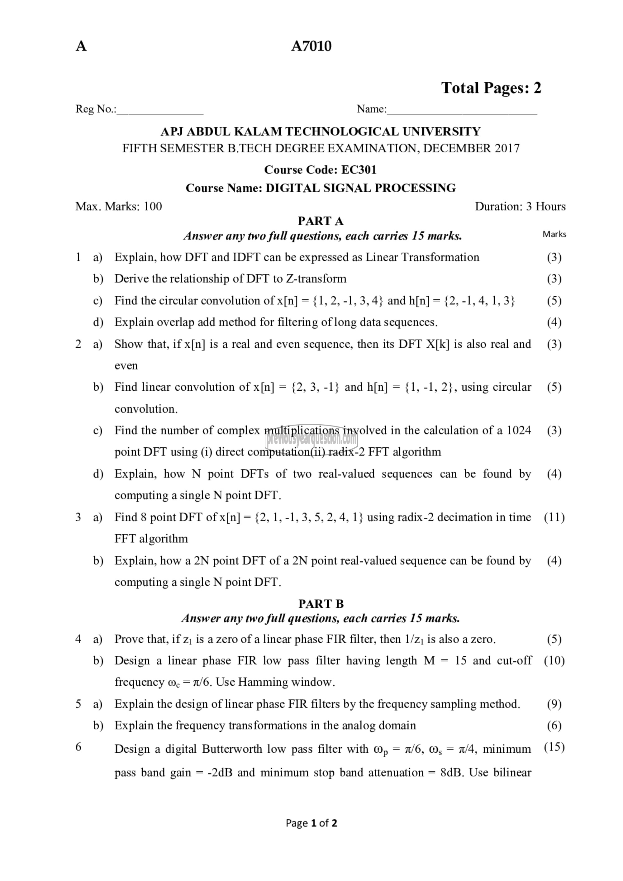 Question Paper - Digital Signal Processing-1