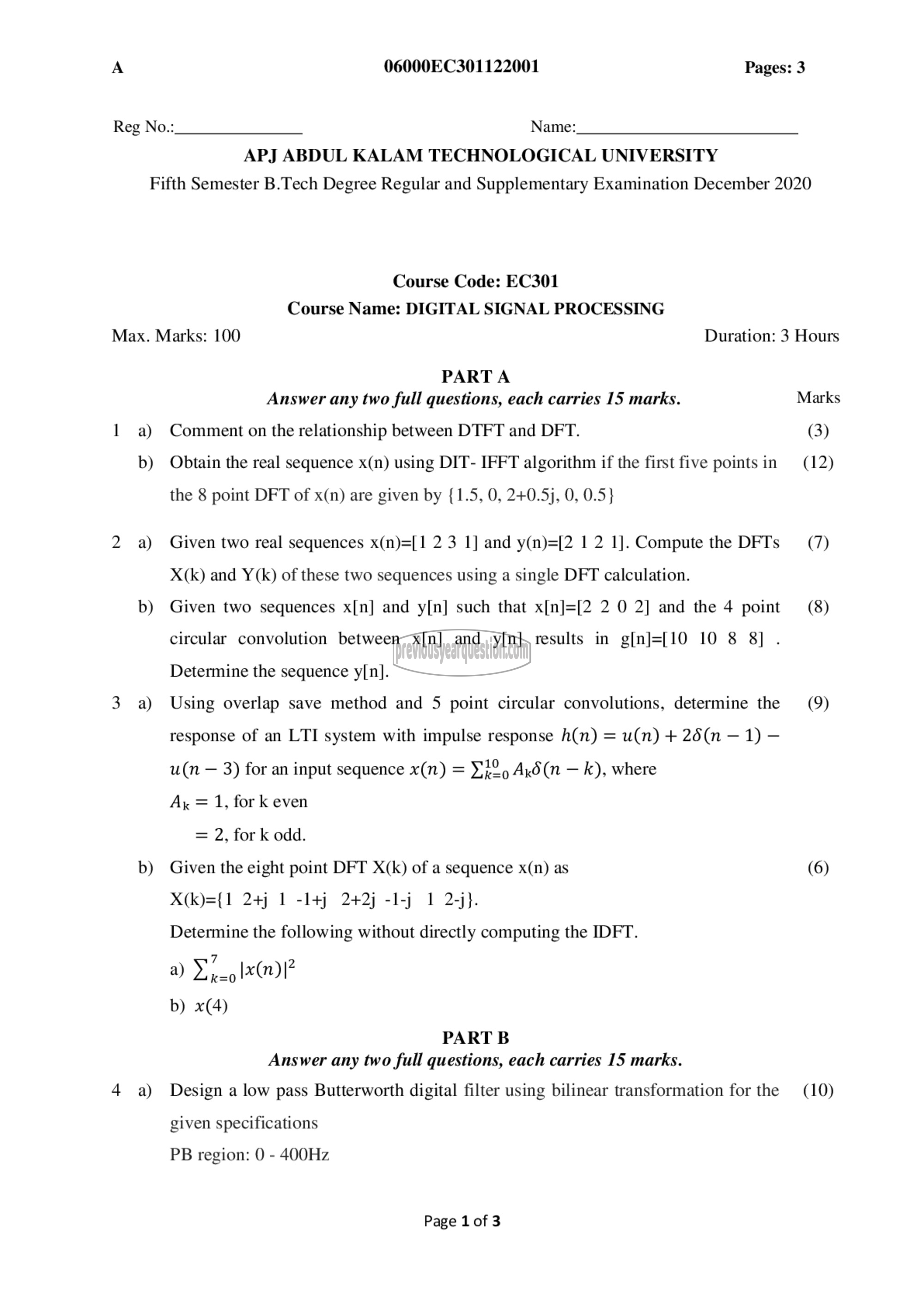 Question Paper - Digital Signal Processing-1